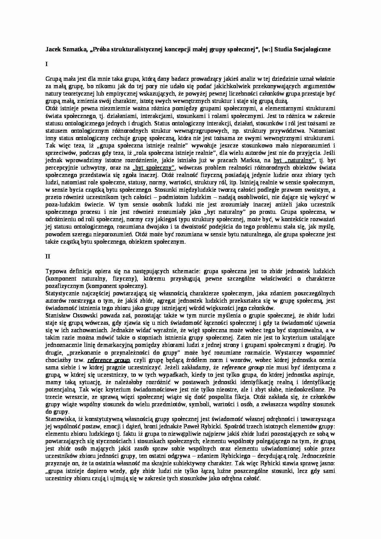 Próba strukturalistycznej koncepcji małej grupy społecznej - strona 1