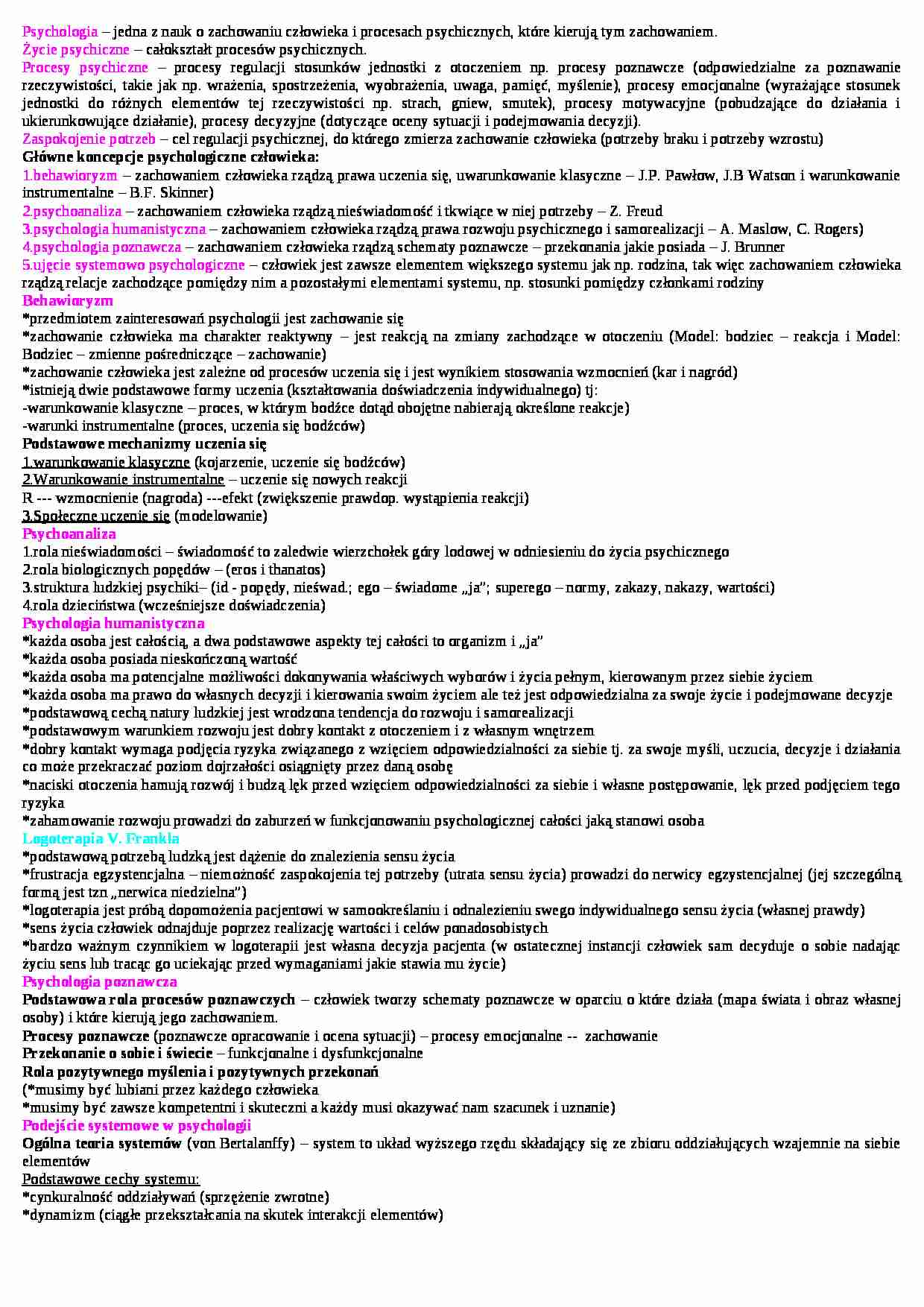 Psychologia - zagadnienia - procesy psychiczne - strona 1