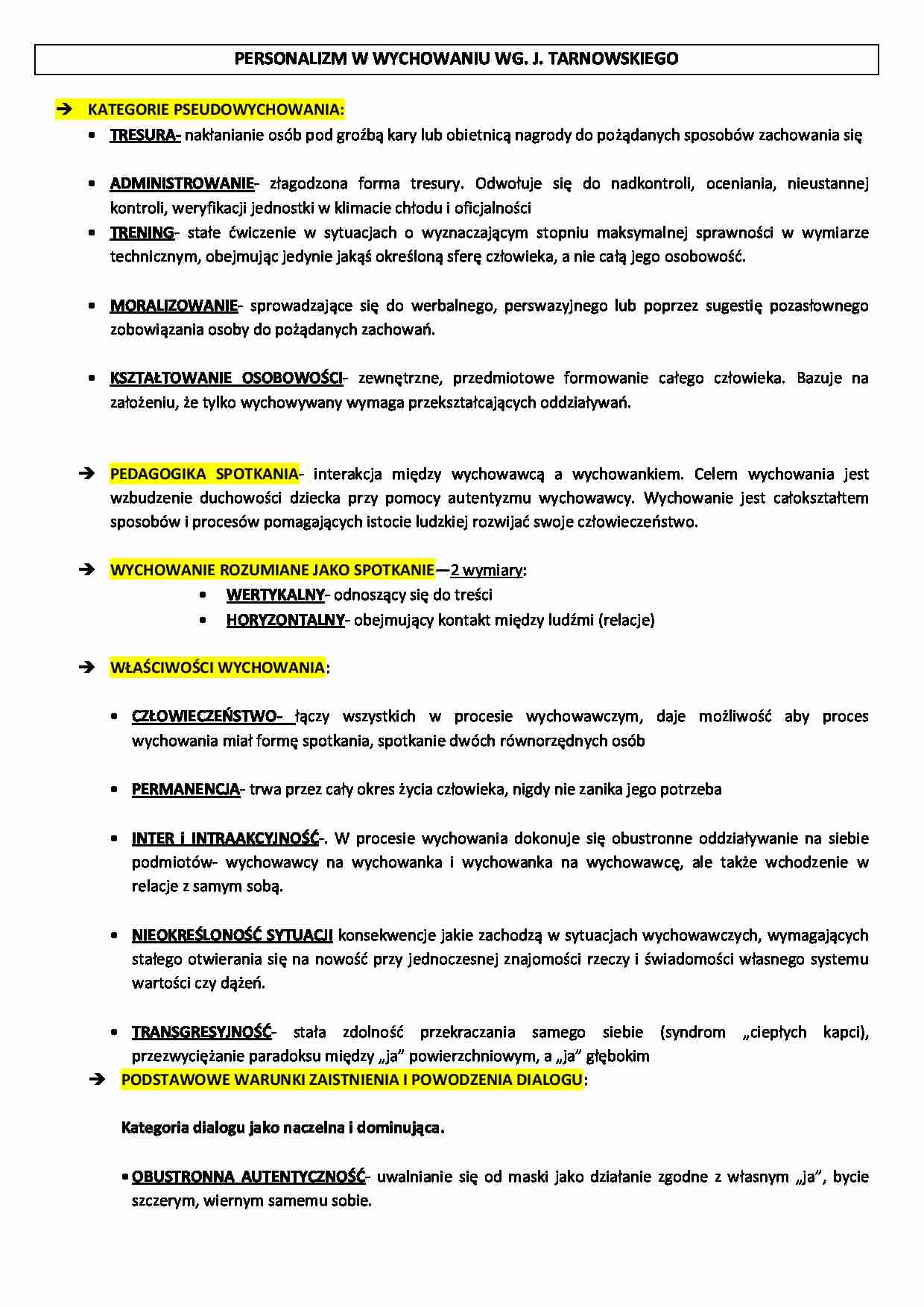 Koncepcje Tarnowskiego - strona 1