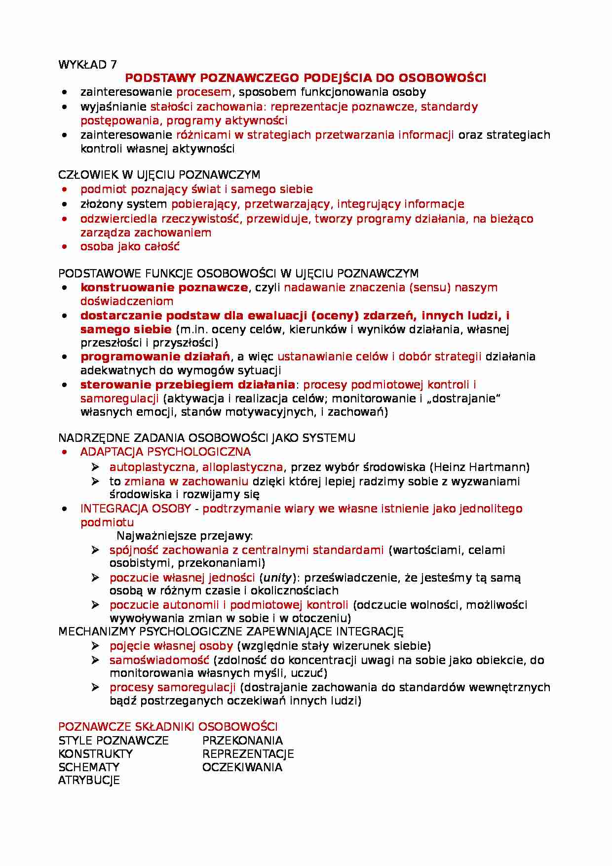 Podstawy poznawczego podejścia do osobowości  - strona 1