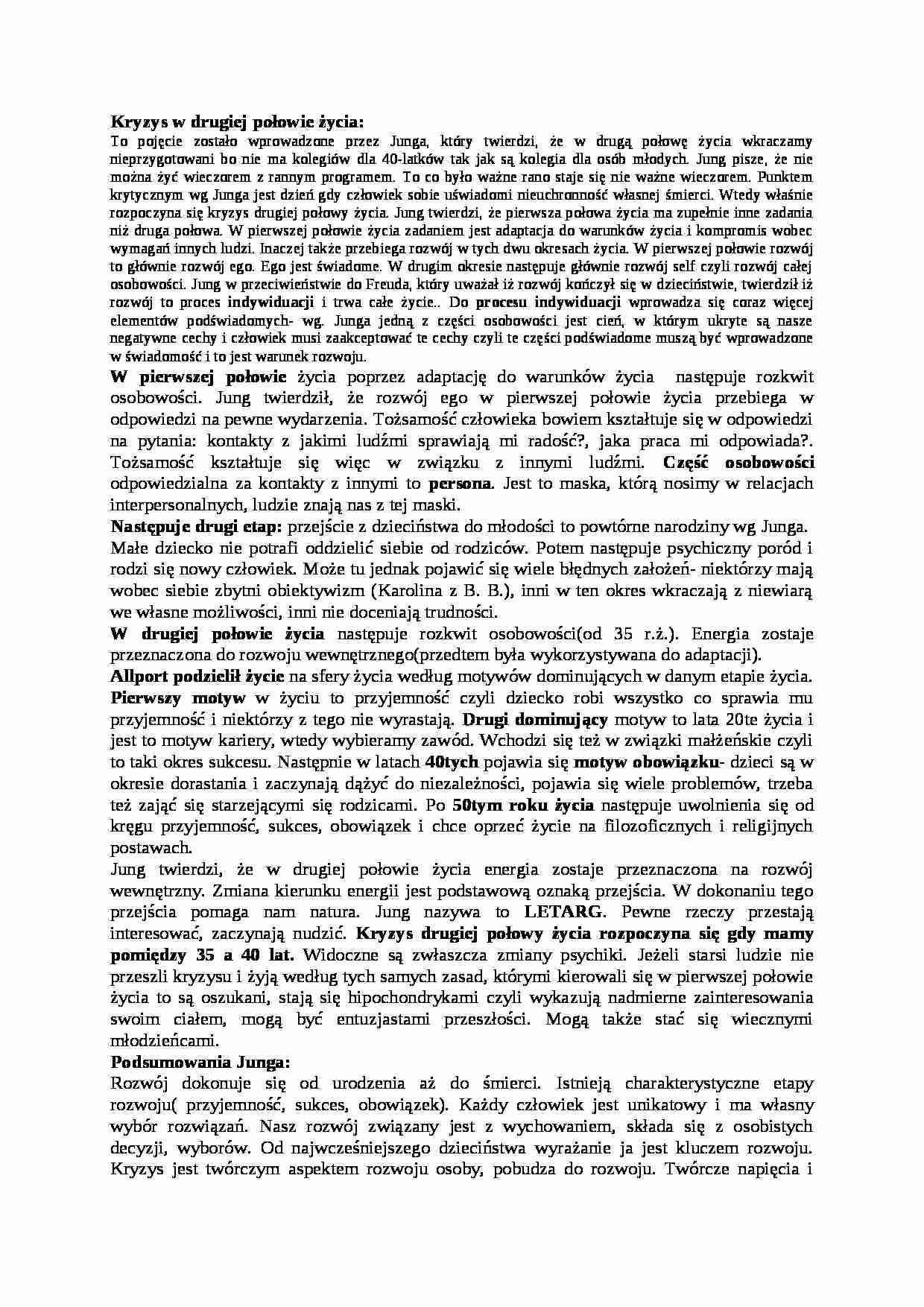 Kryzysy w różnych etapach życia - opracowanie  - strona 1