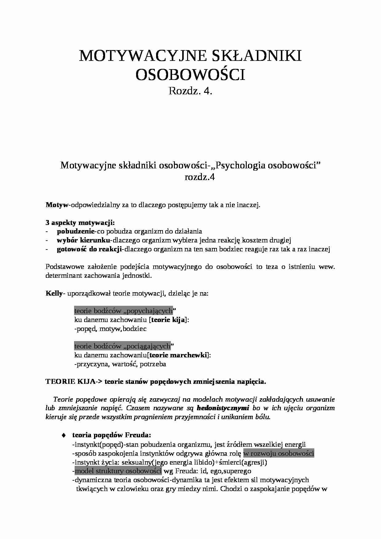 Motywacyjne  składniki osobowości - opracowanie  - strona 1