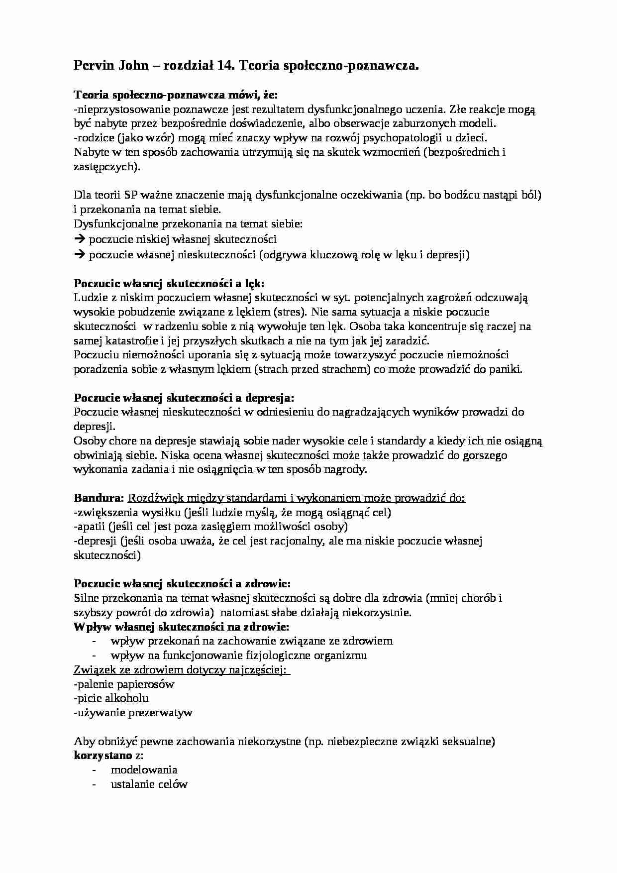 Teoria społeczno- poznawcza - rozdział 14 (opracowanie)  - strona 1