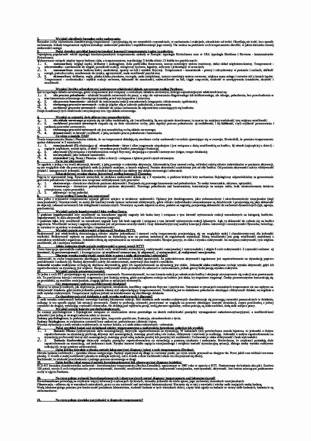  Psychologia osobowości - pytania i odpowiedzi na egzamin - strona 1