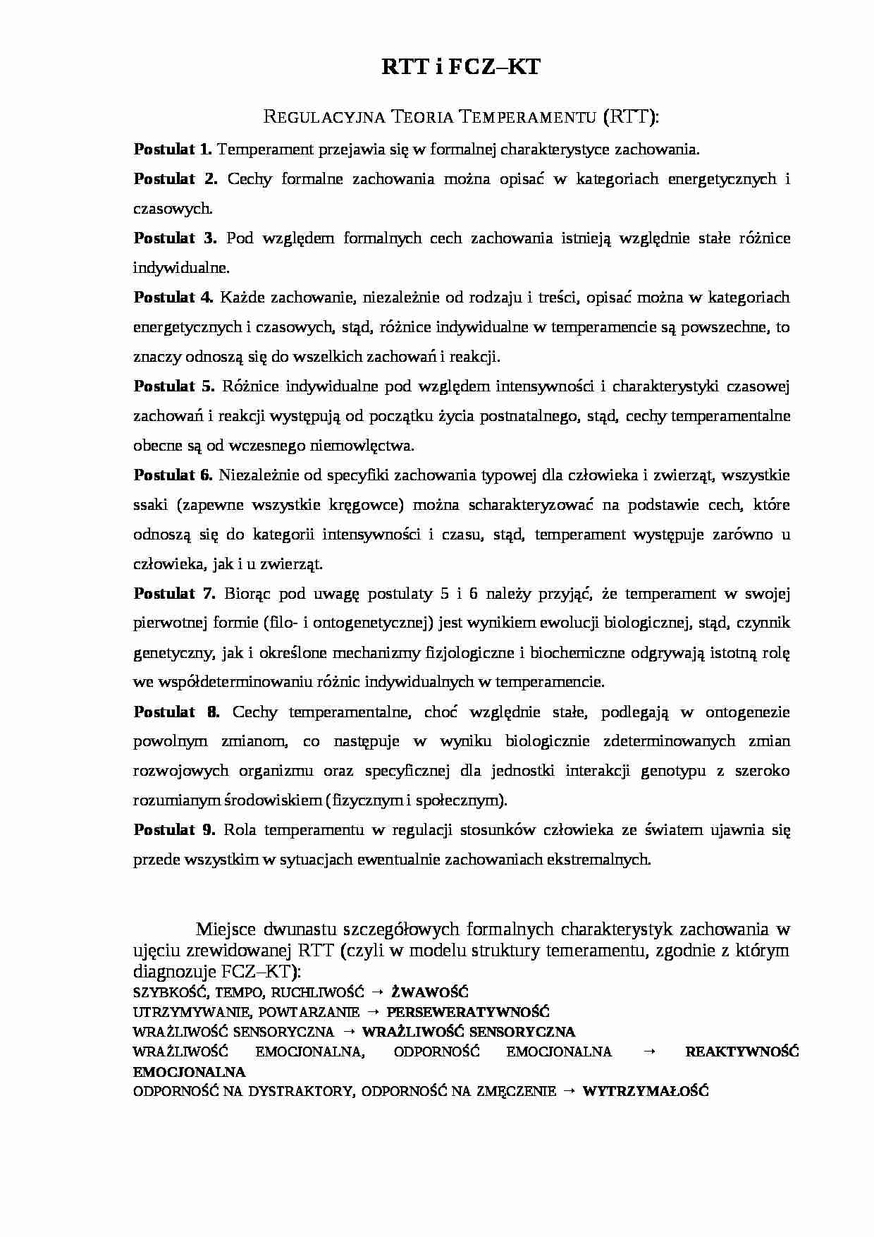 Regulacyjna teoria temperamentu - opracowanie  - strona 1