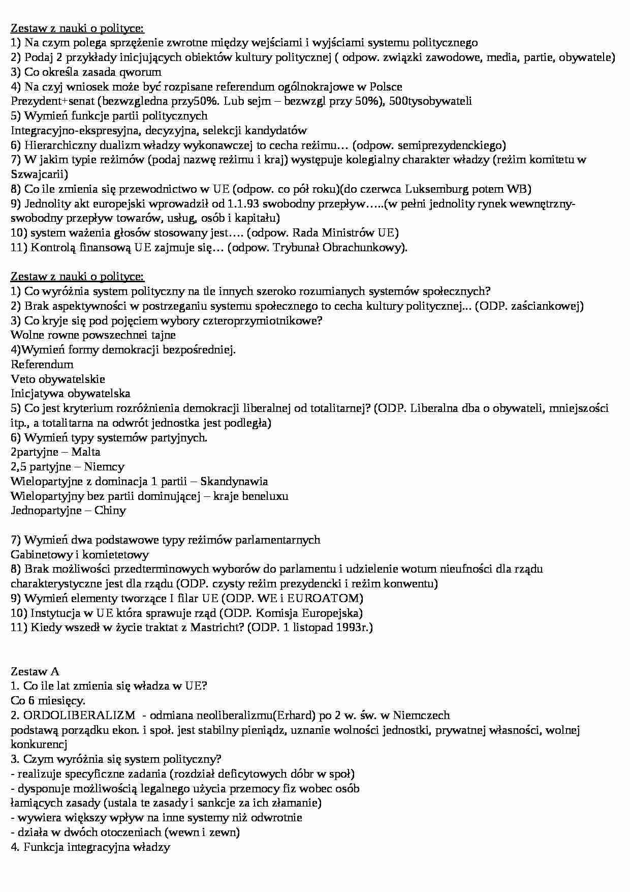 Nauka o polityce - egzamin, dr Dzwończyk - strona 1