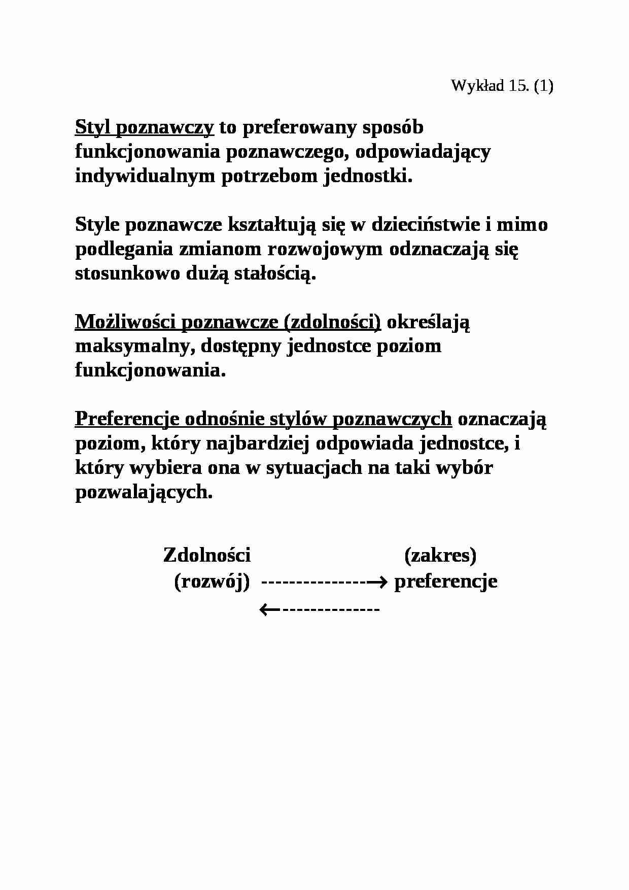 Style poznawcze - wykład nr 15 - strona 1