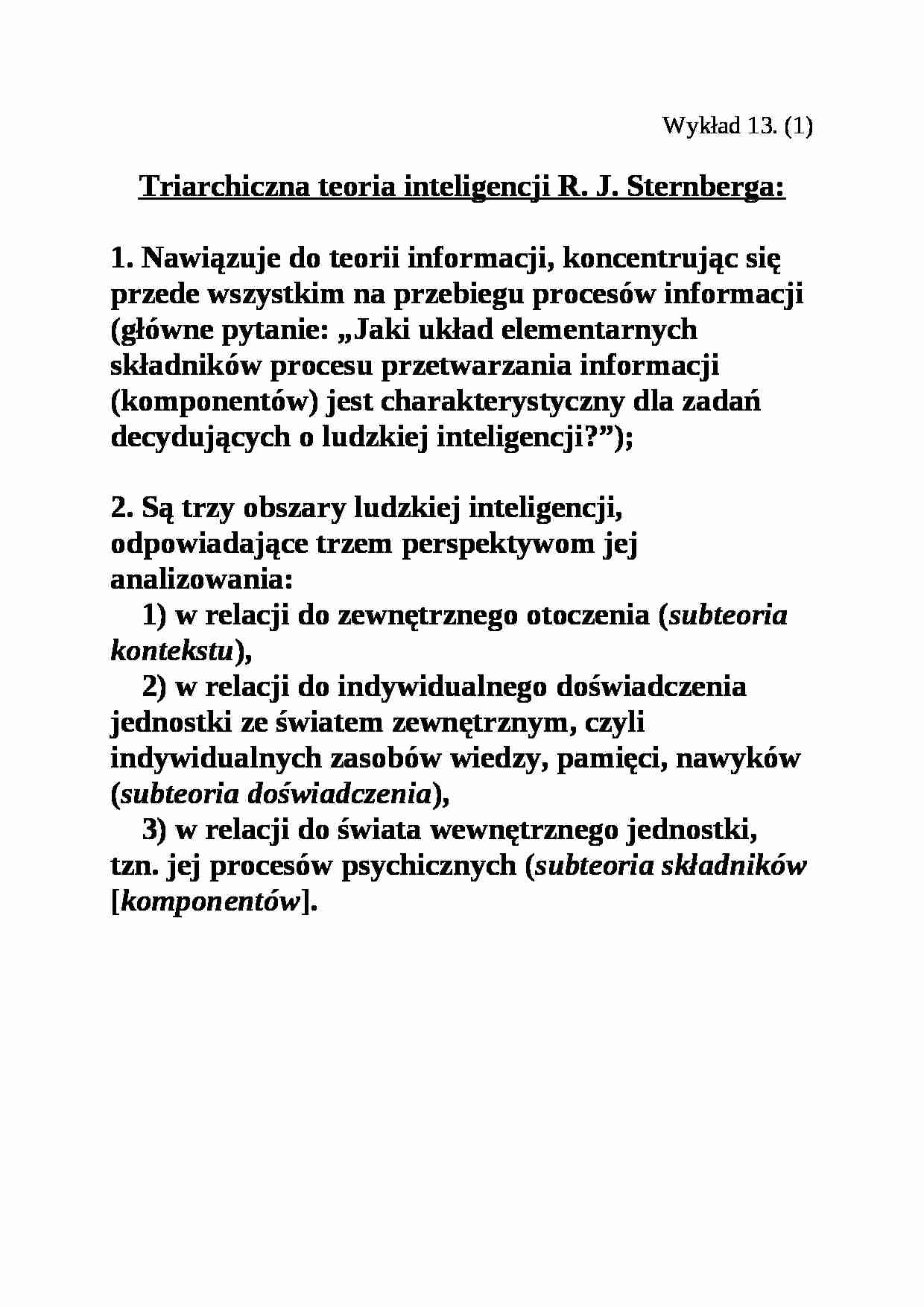 Triarchiczna teoria inteligencji Sternberg - wykład nr 13 - strona 1