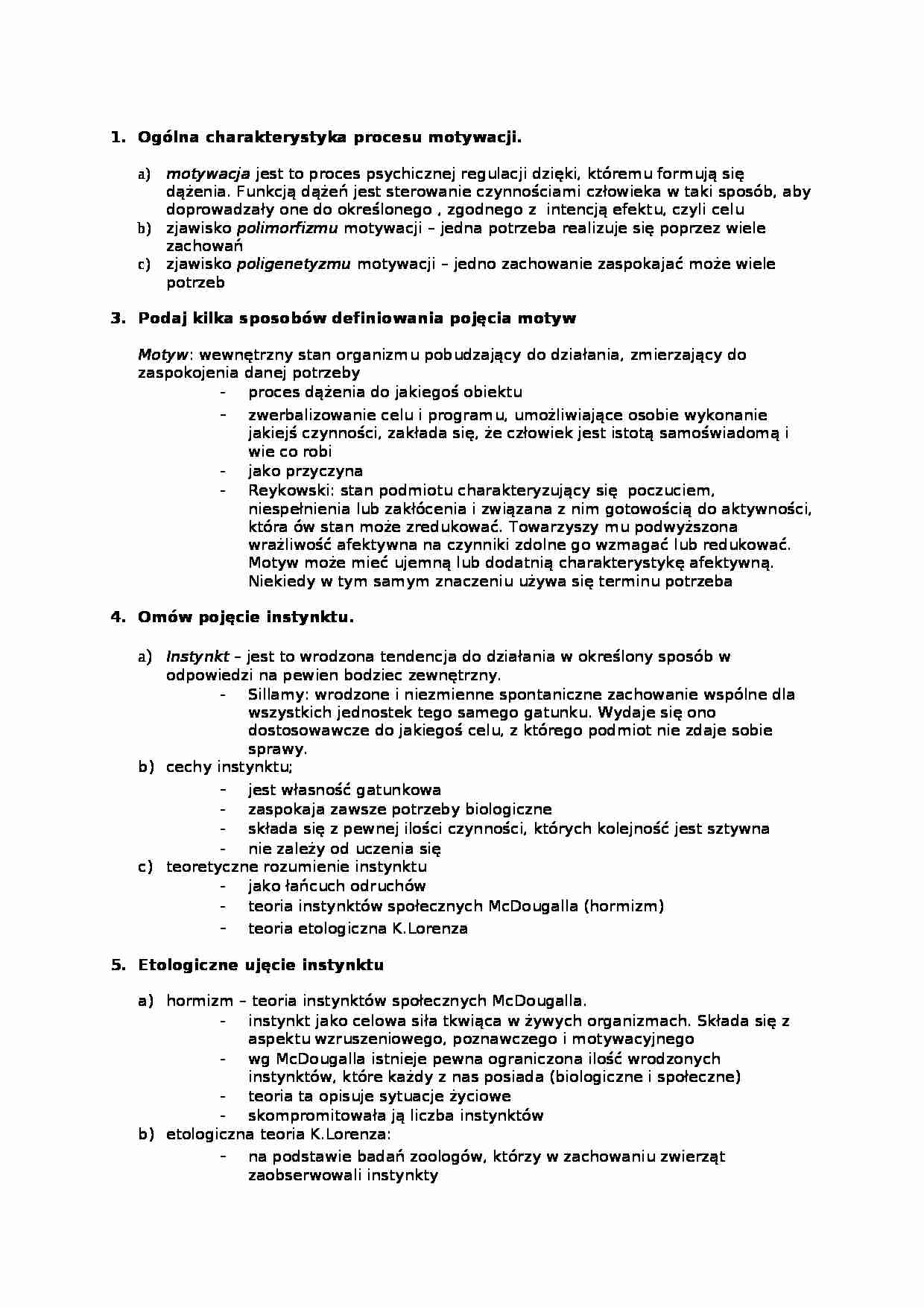 Psychologia osobowości - opracowanie pojęć - Motywacja - strona 1