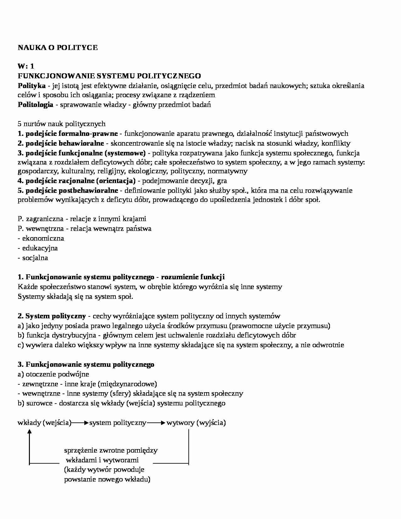 Nauka o polityce - wykłady, dr Dzwończyk - strona 1