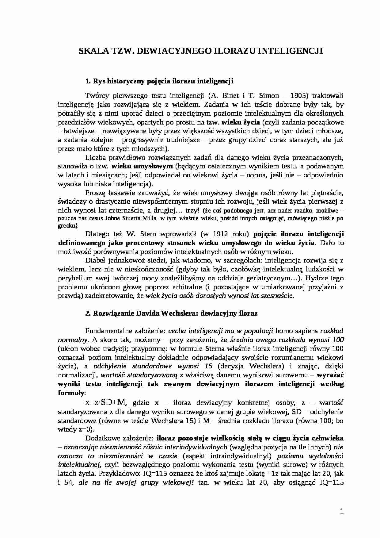 Skala dewiacyjnego ilorazu inteligencji - opracowanie  - strona 1