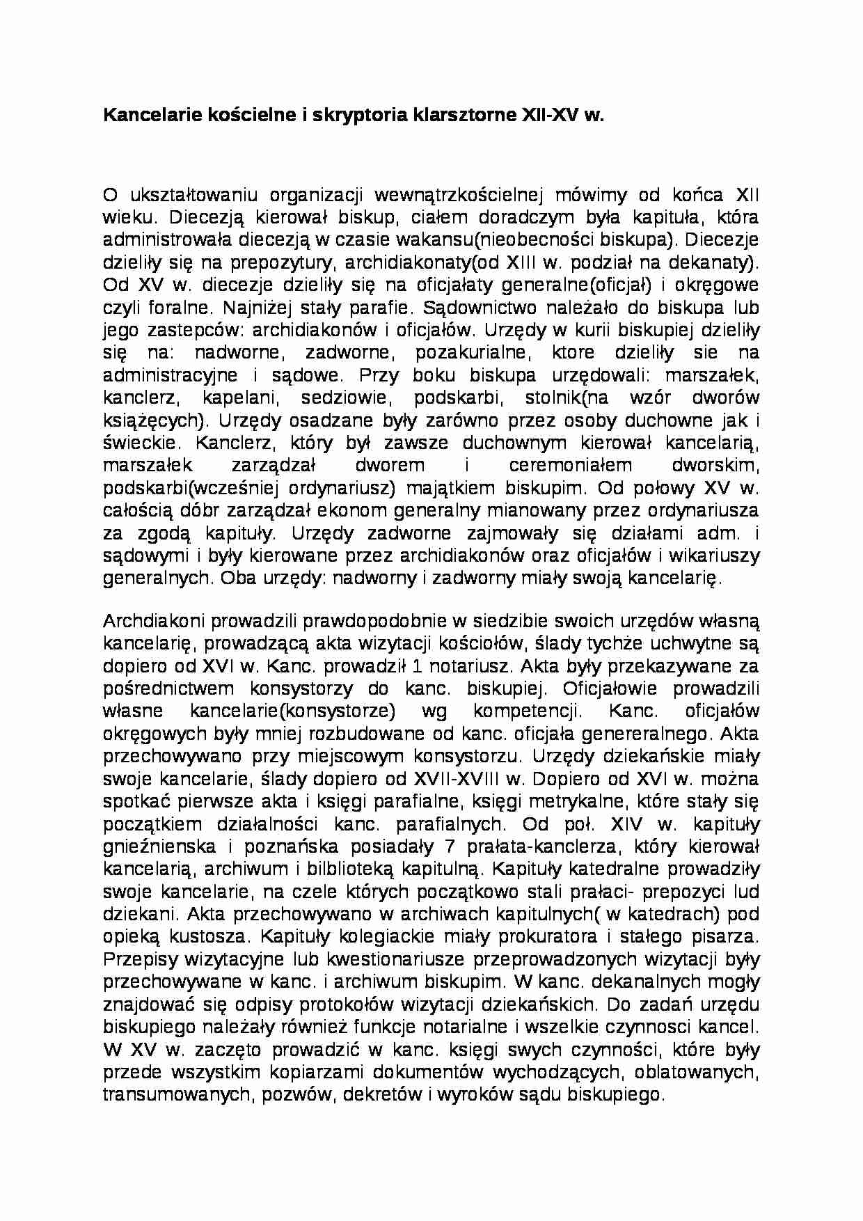 Kancelarie kościelne - opracowanie  - strona 1