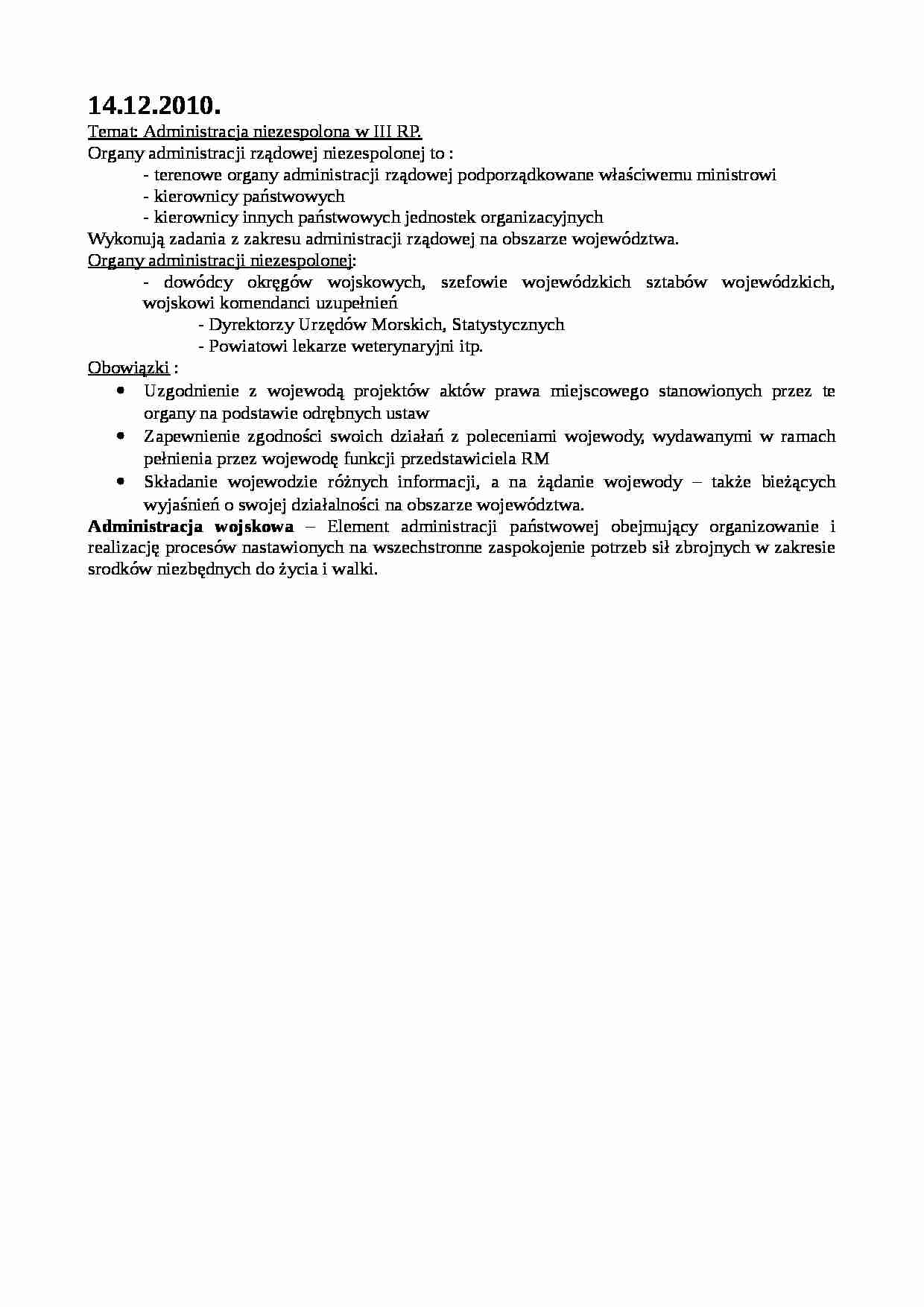 Administracja niezespolona w III RP - wykład 9 - strona 1