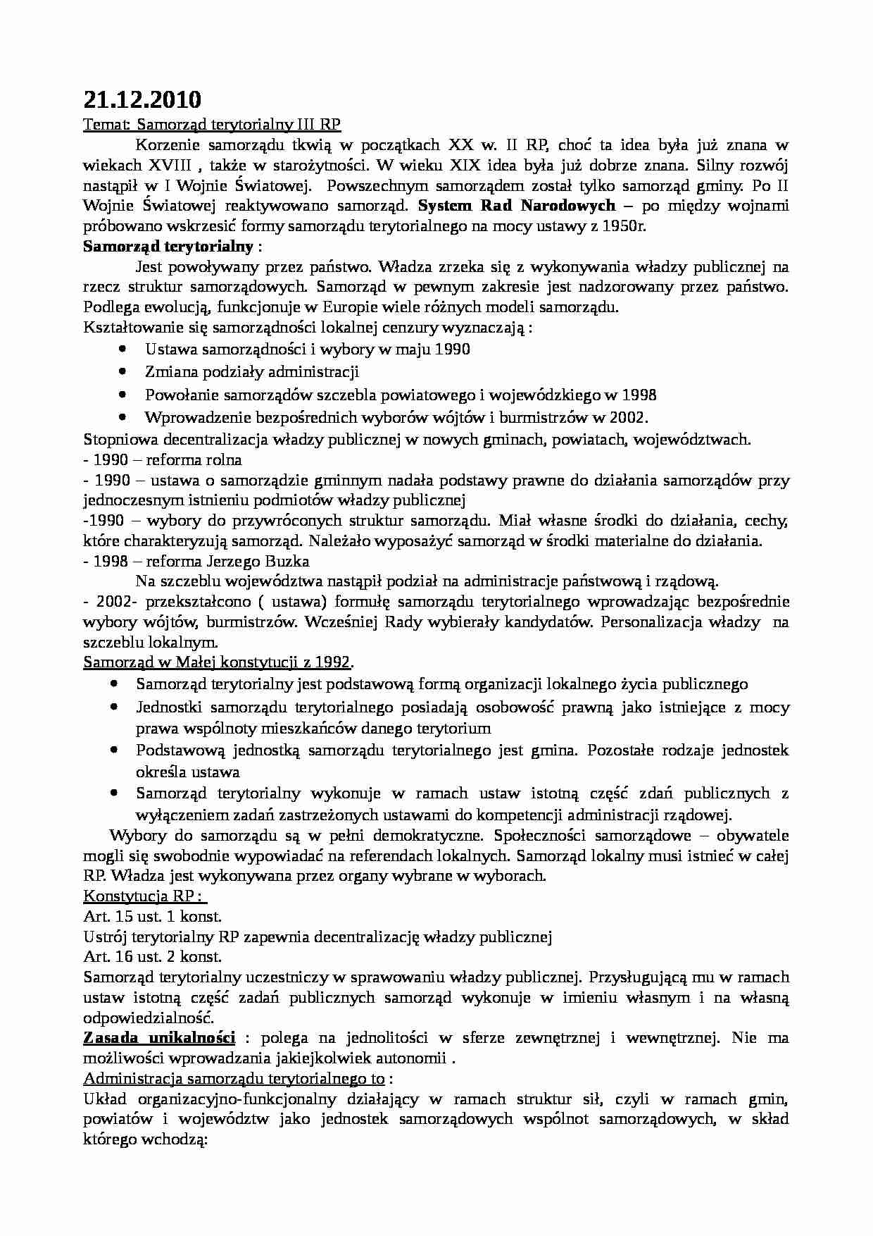 Samorząd terytorialny III RP - wykład 10 - strona 1