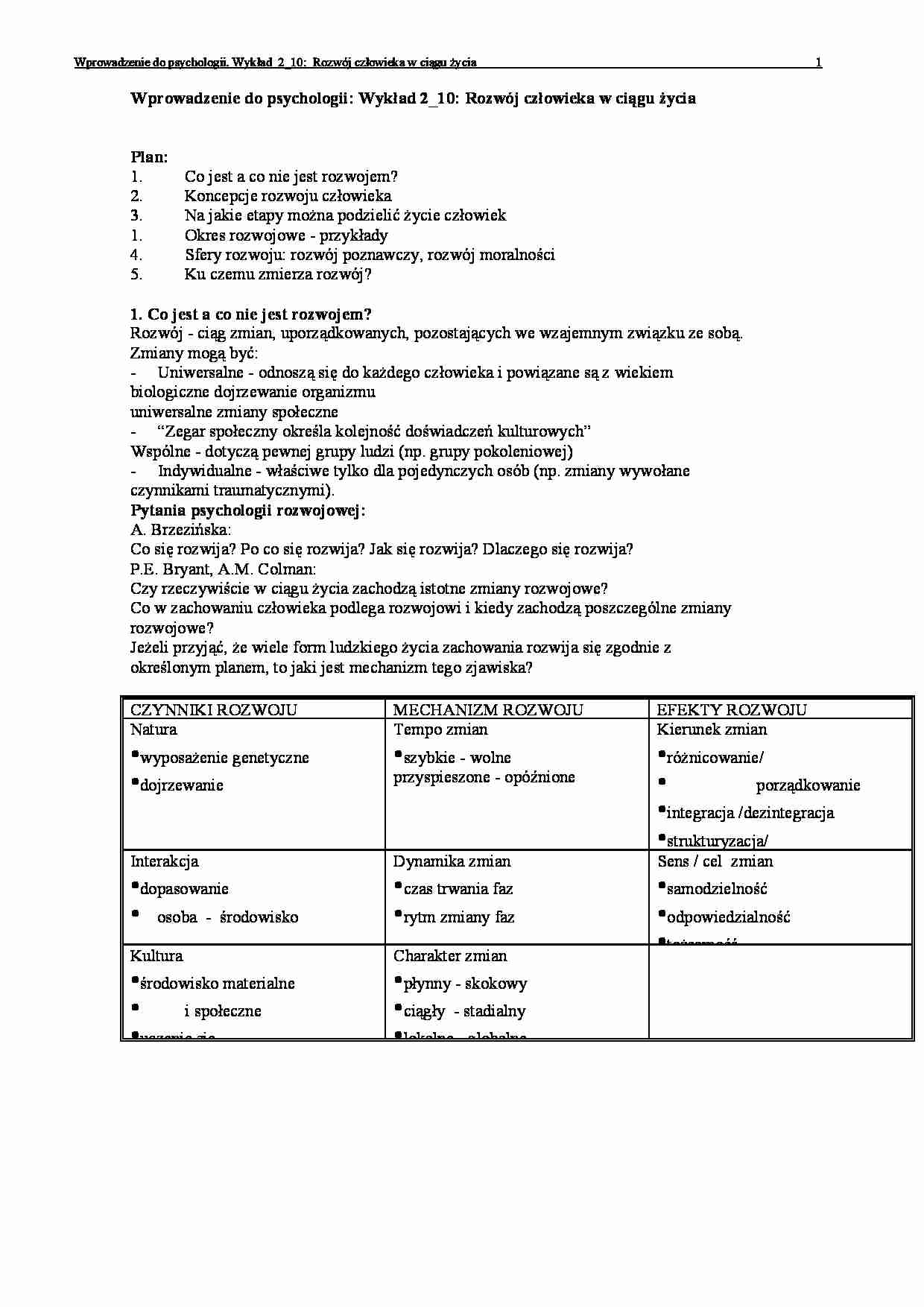 Wprowadzenie do psychologii - wykład 10 - strona 1