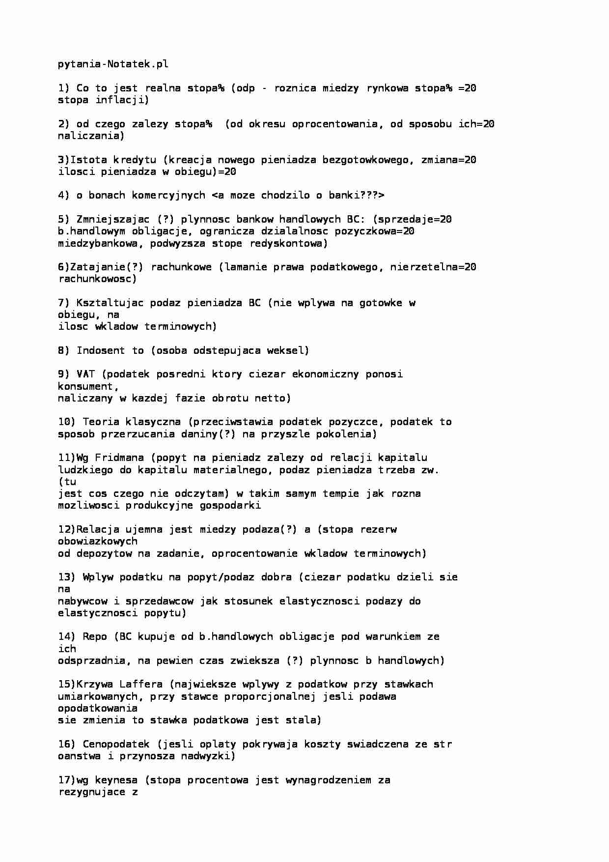 Finanse - egzamin, prof Ciuman - strona 1