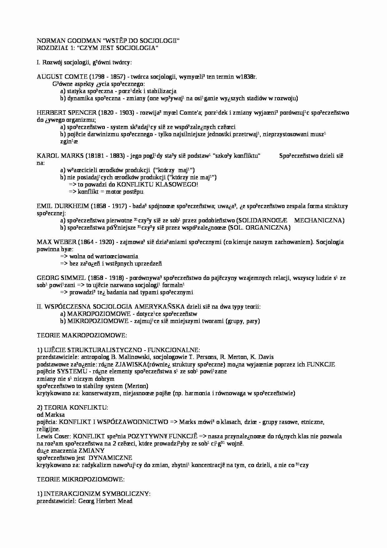 Wstęp do socjologii - opracowanie rozdziału 1 - strona 1