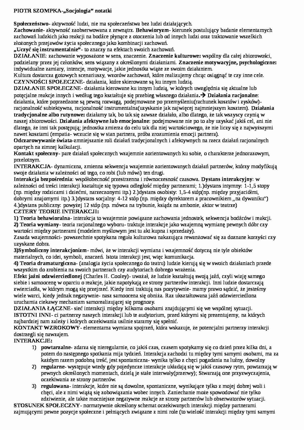 Socjologia - notatki  - strona 1