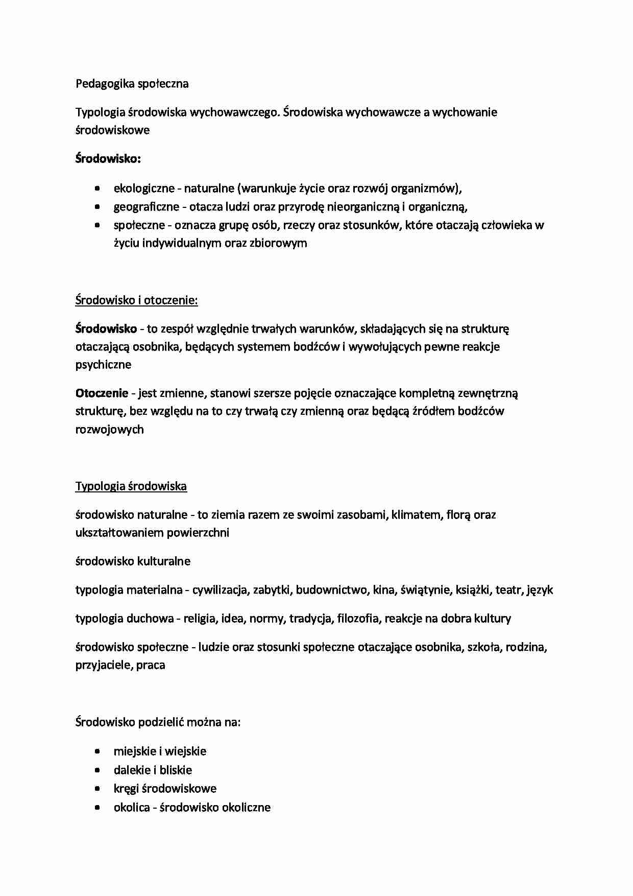 Pedagogika społeczna - opracowanie - strona 1