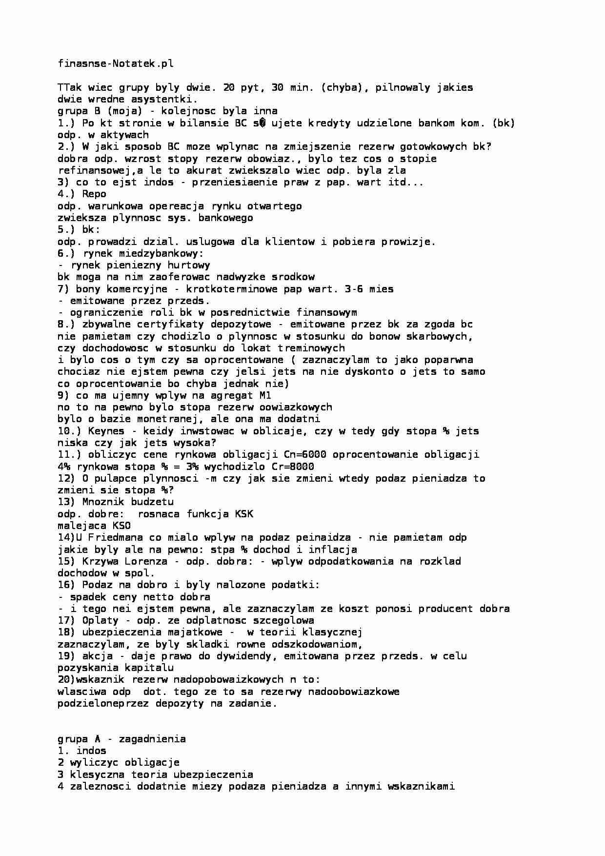 Finanse - egzamin 06/07, dr Ciuman - strona 1