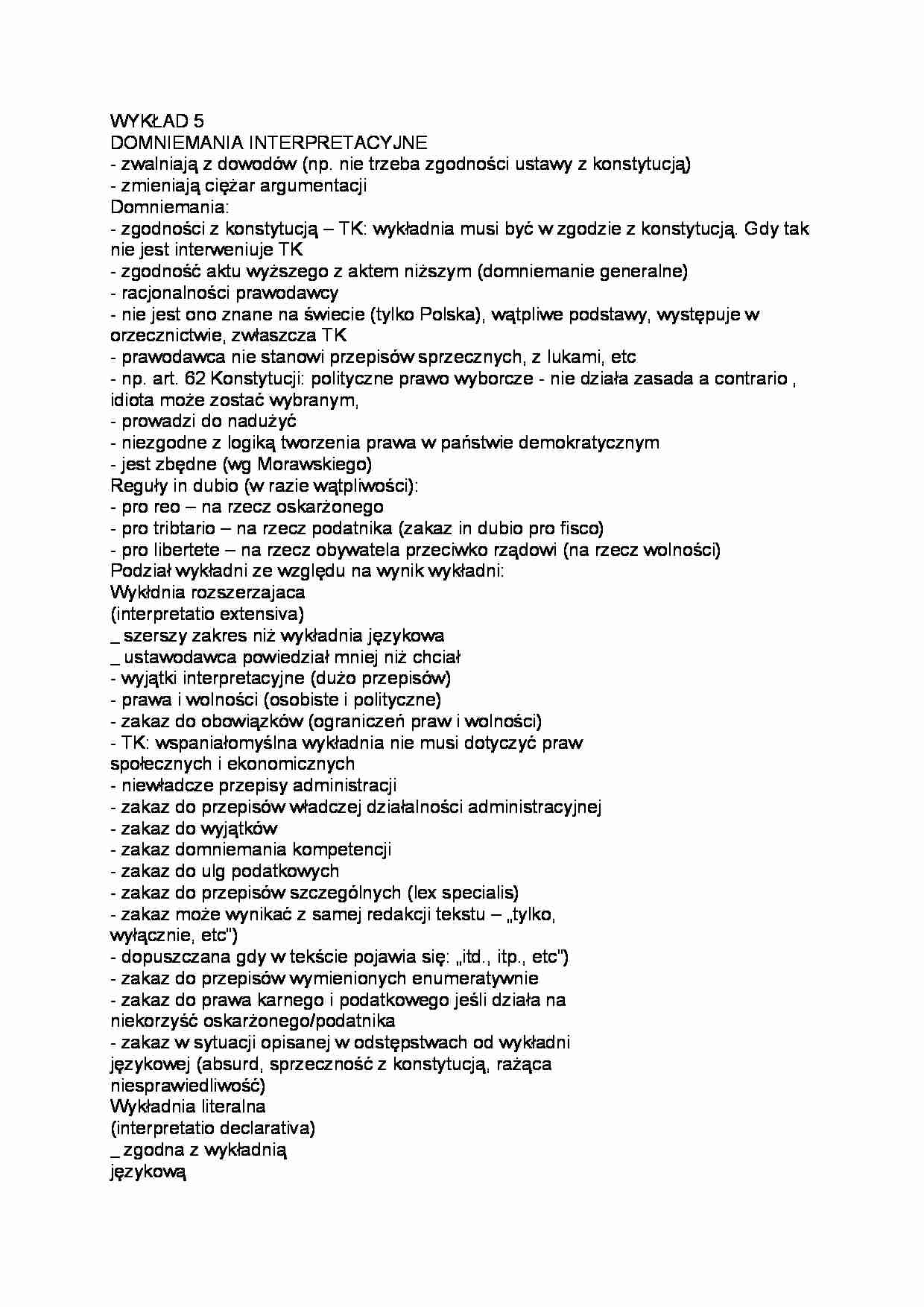 Domniemania interpretacyjne - wykład - strona 1