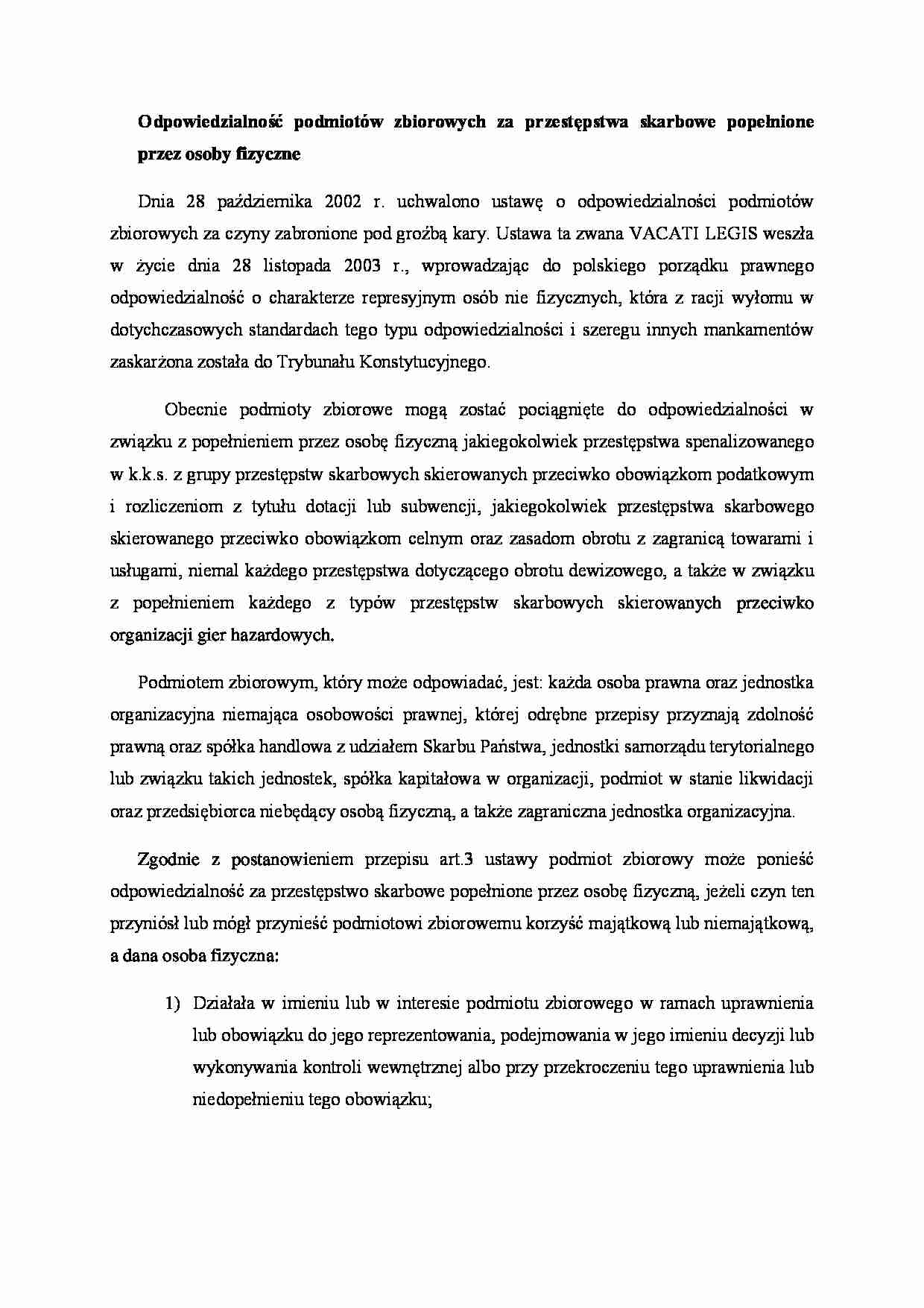 Odpowiedzialność podmiotów zbiorowych za przestępstwa skarbowe - strona 1