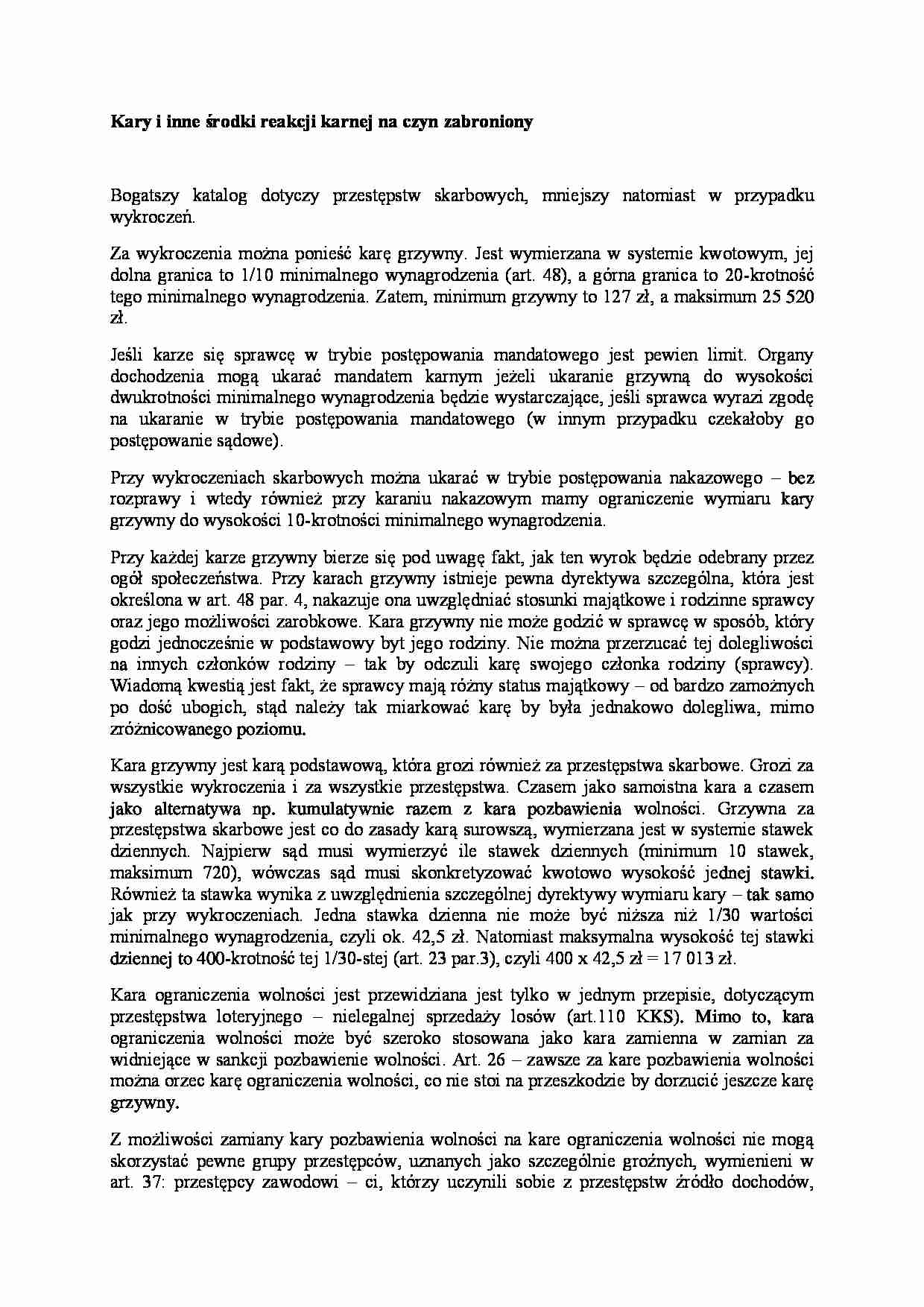 Kary i inne środki reakcji karnej na czyn zabroniony - strona 1