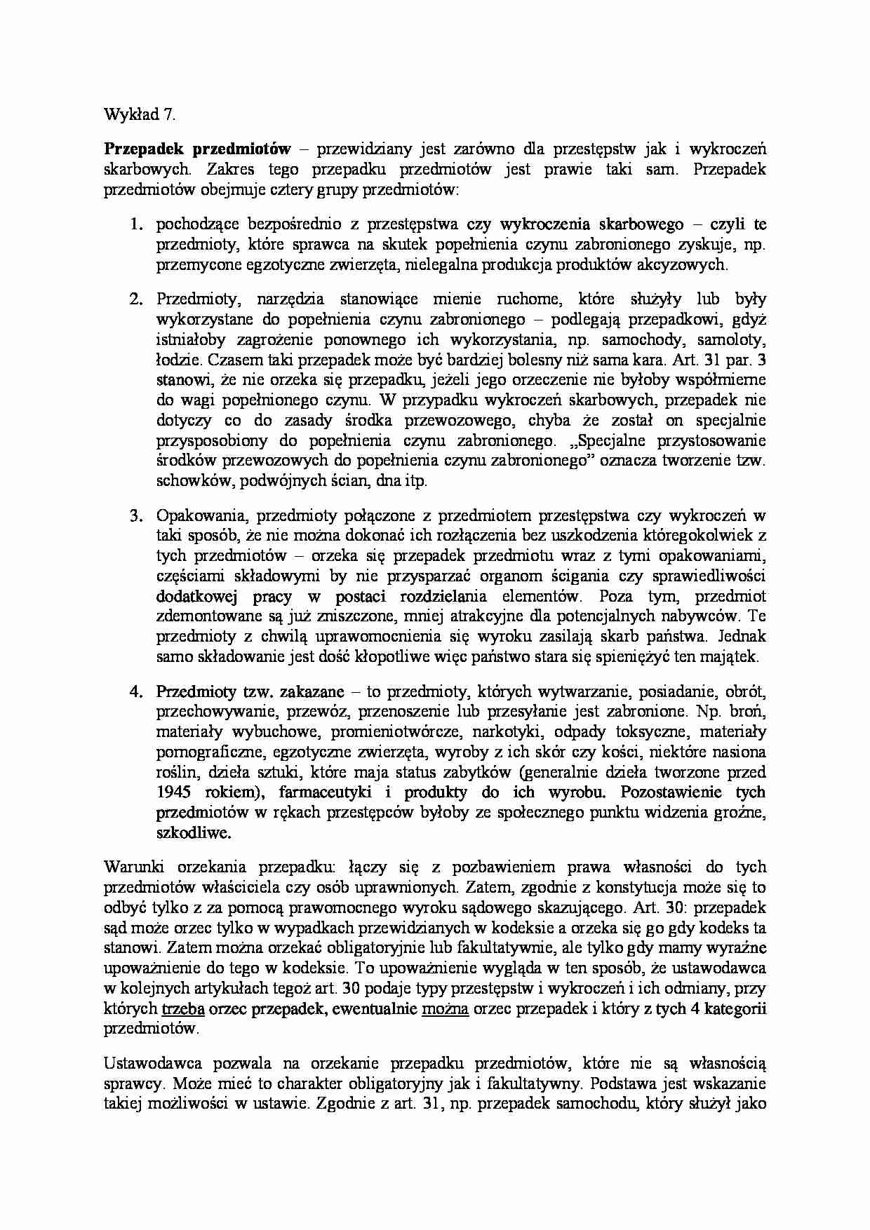 Przepadek przedmiotów - wykład - strona 1