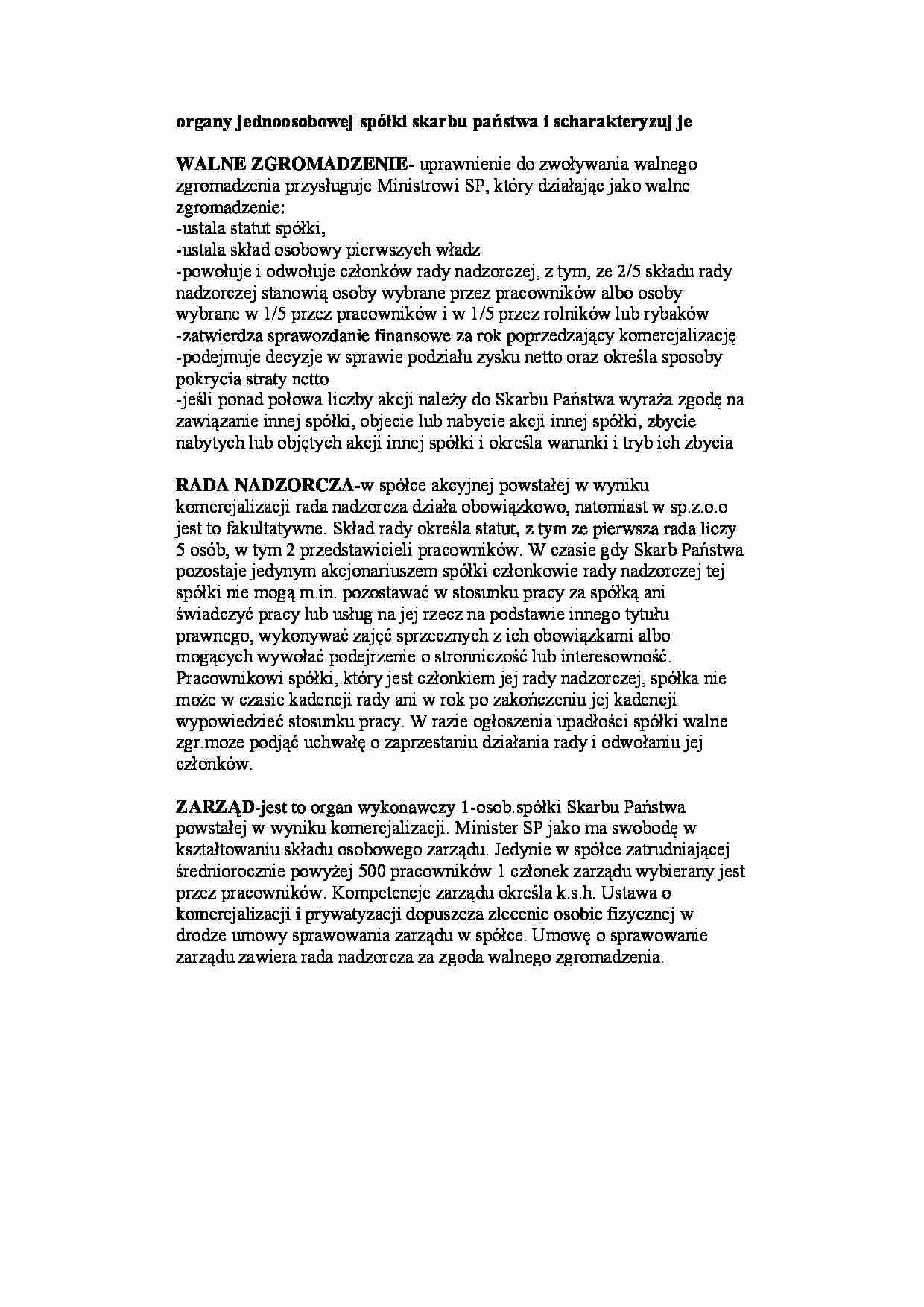 Organy jednoosobowej spółki skarbu państwa - strona 1