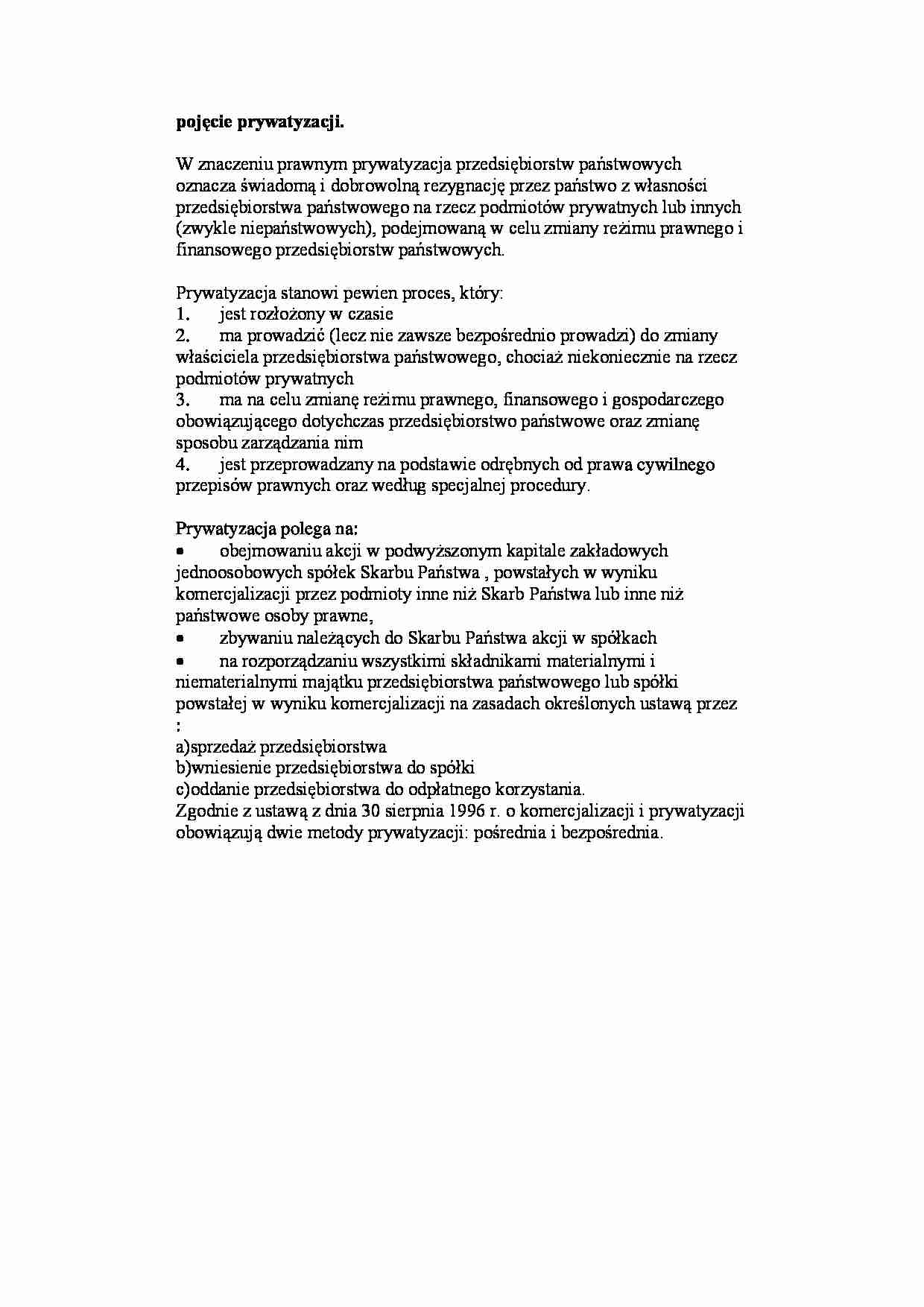 Pojęcie prywatyzacji przedsiębiorstwa - strona 1