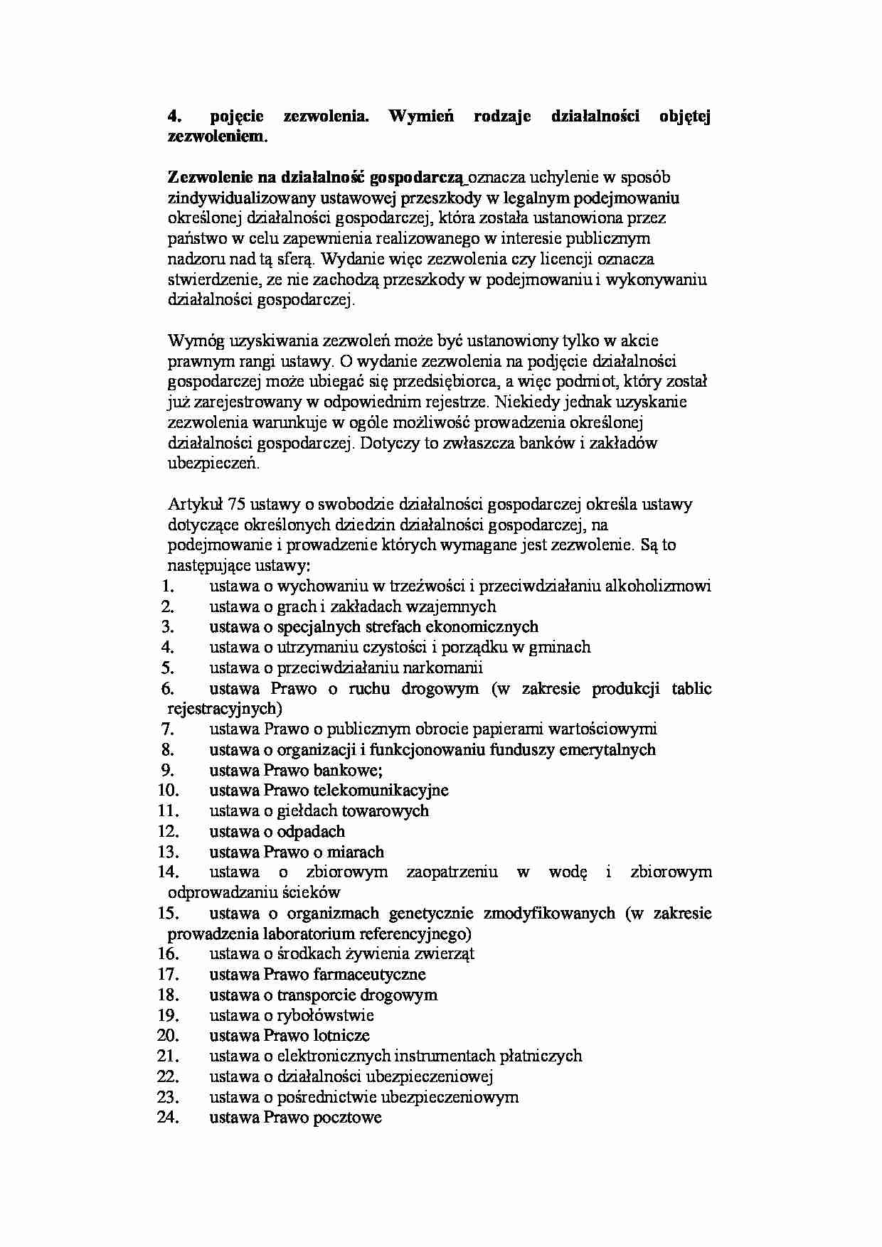 Pojęcie zezwolenia i rodzaje działalności objętych zezwoleniem - strona 1