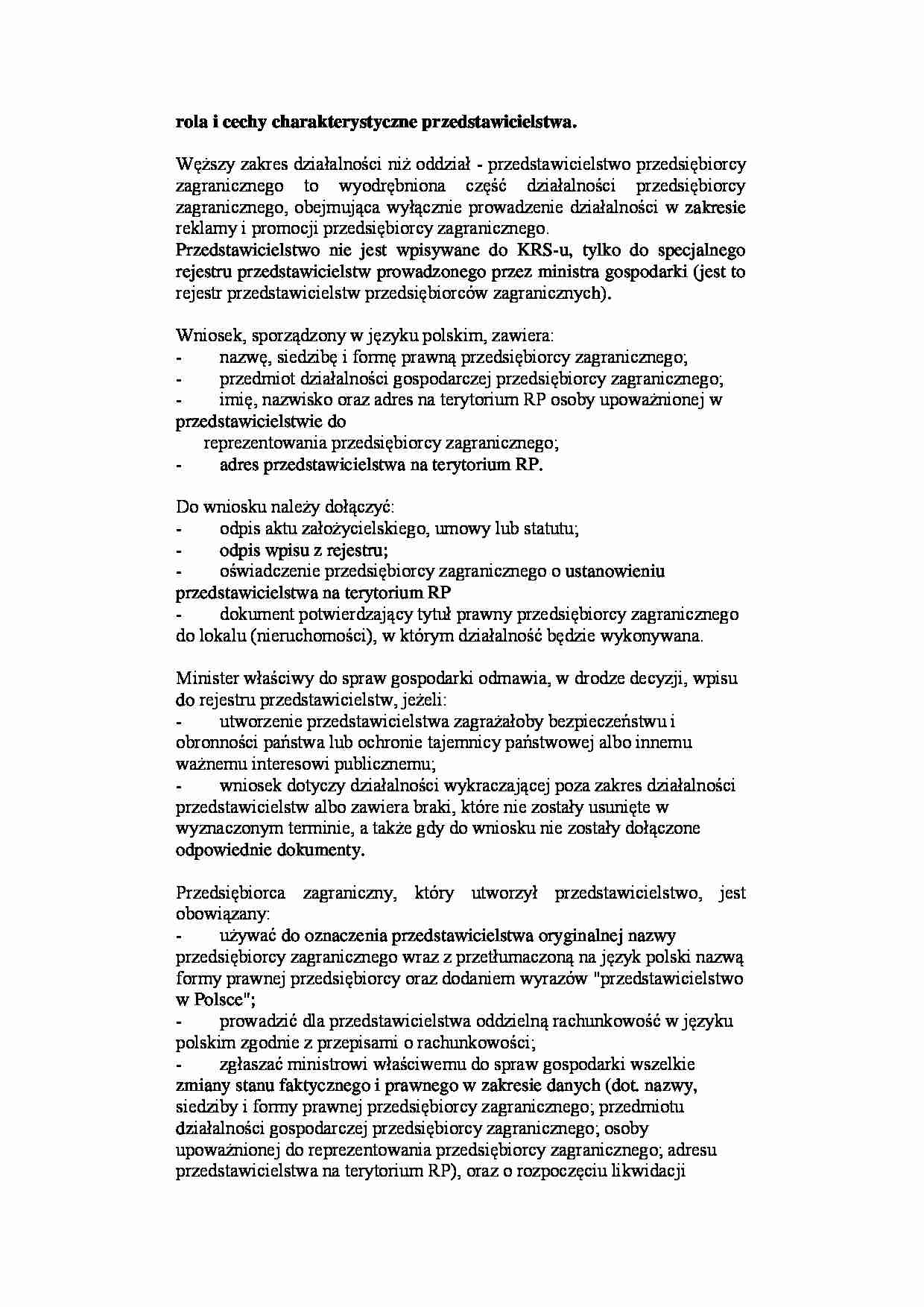 Rola i cechy charakterystyczne przedstawicielstwa - strona 1