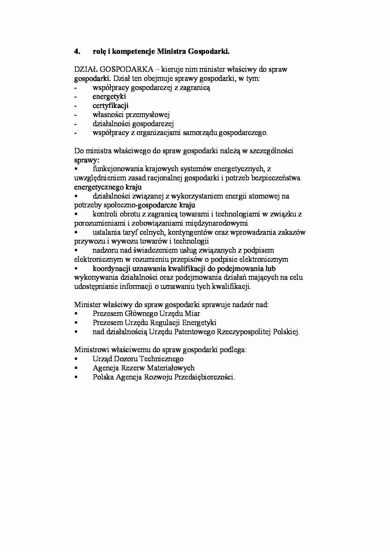 Rola i kompetencje Ministra Gospodarki - strona 1