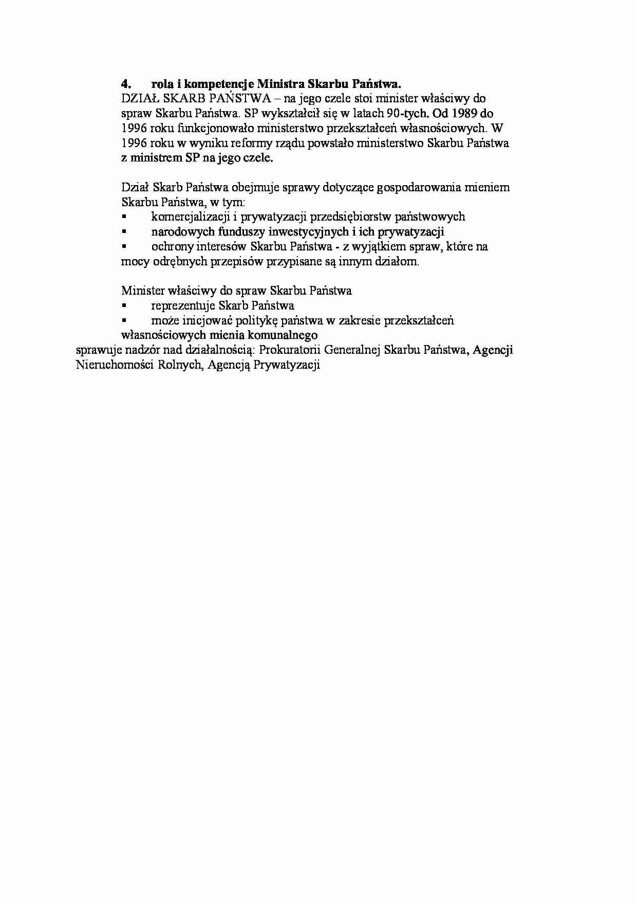 Rola i kompetencje Ministra Skarbu Państwa - strona 1