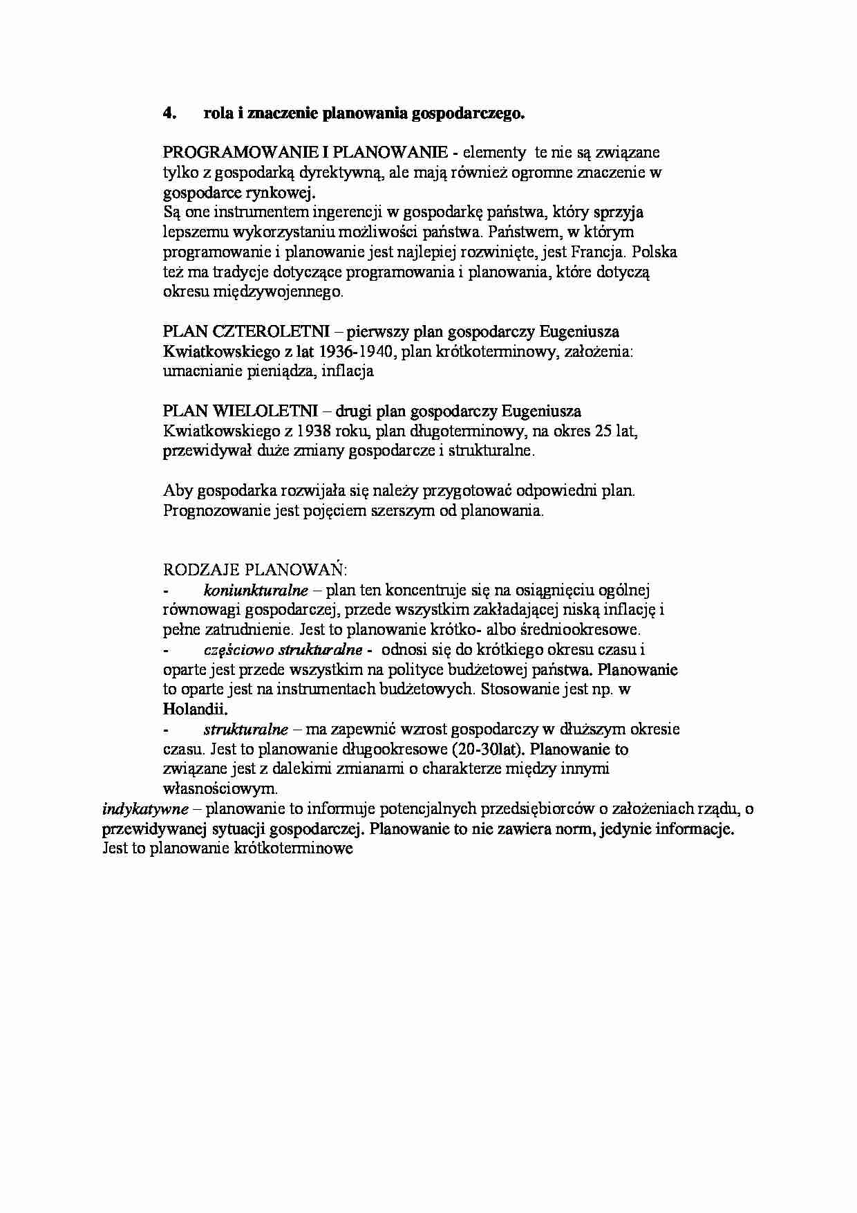 Rola i znaczenie planowania gospodarczego - strona 1