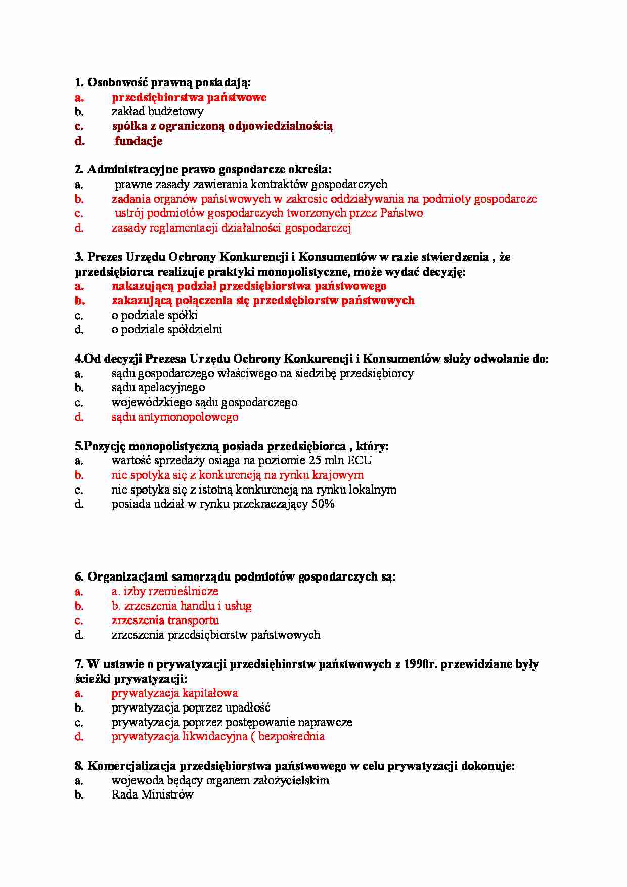 Test z publicznego prawa gospodarczego - strona 1