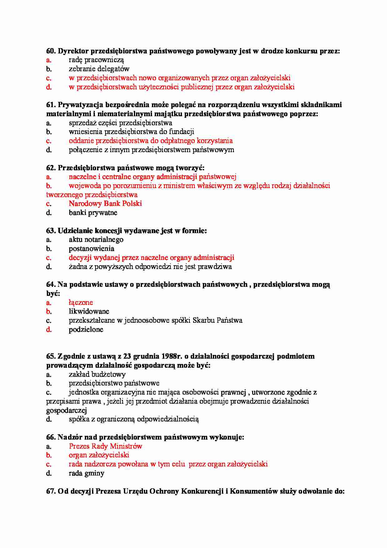 Publiczne prawo gospodarcze - test - Prywatyzacja - strona 1