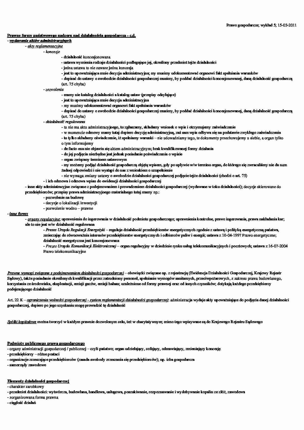 Prawne formy państwowego nadzoru nad działalnością gospodarczą - strona 1