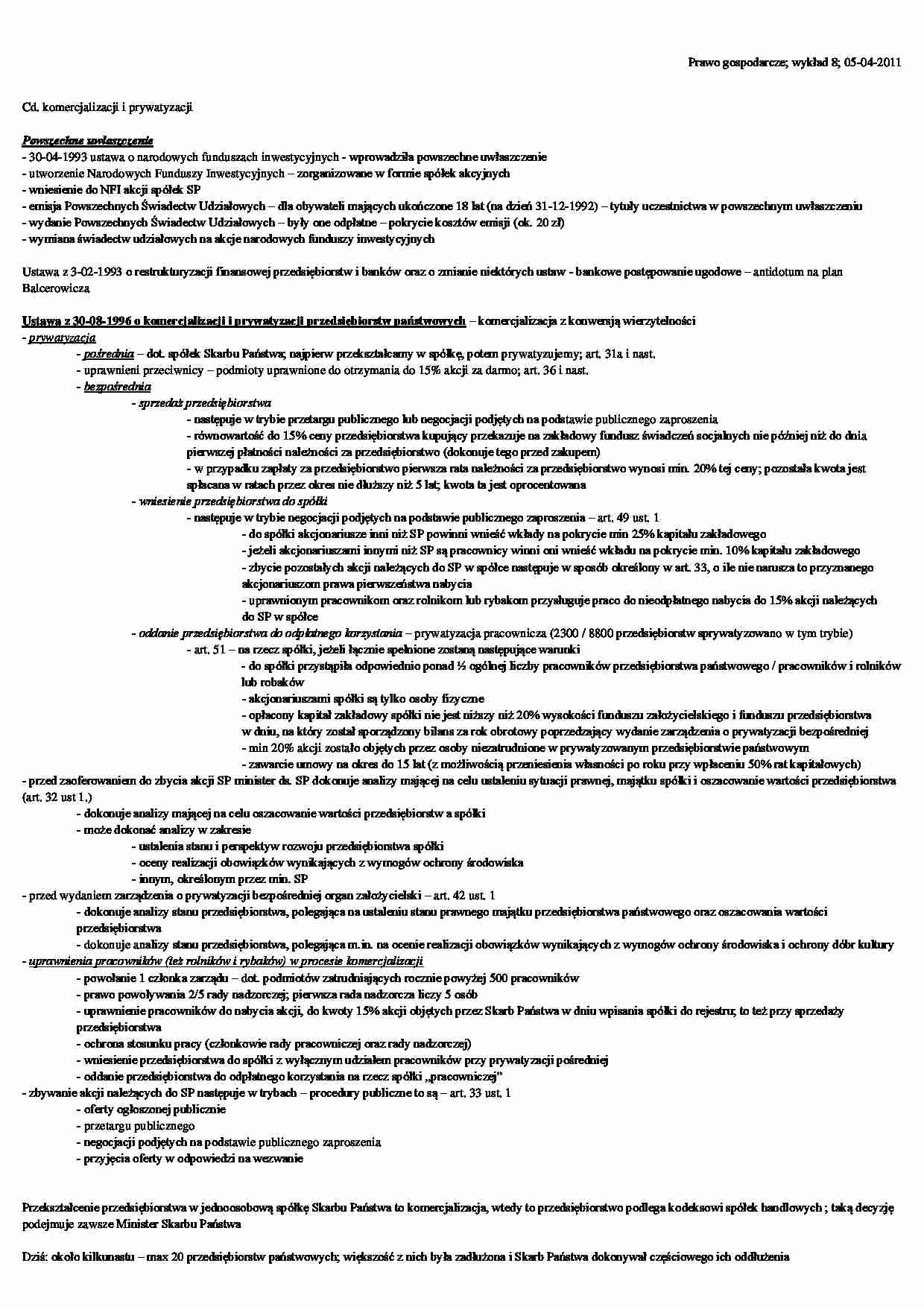 Komercjalizacja i prywatyzacja - Powszechne uwłaszczenie - strona 1