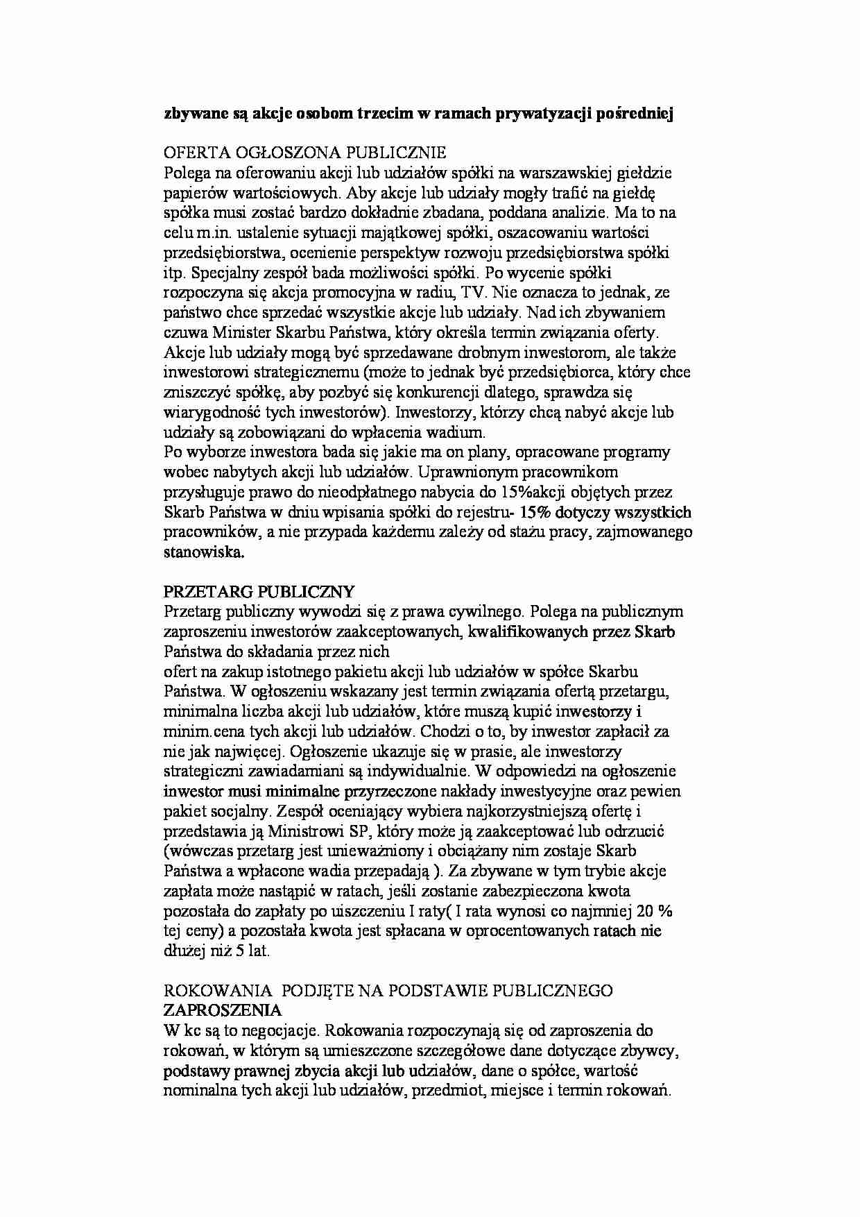Prywatyzacja pośredniej - definicja - strona 1