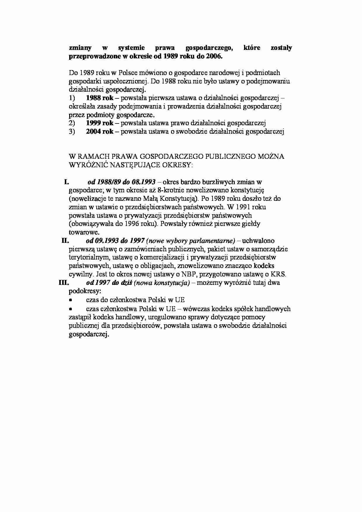 Zmiany w systemie prawa gospodarczego - strona 1