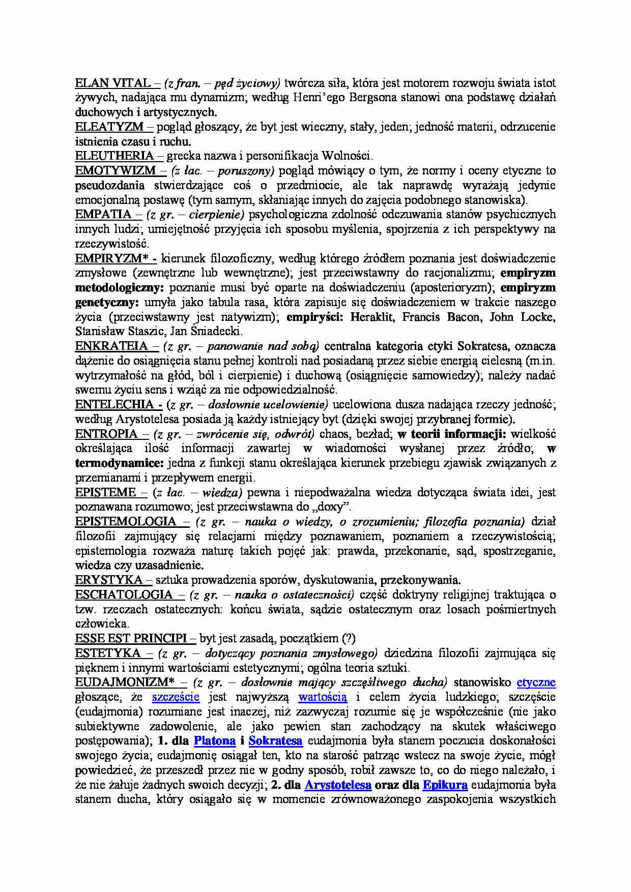 Pojęcia na egzamin -  ELAN VITAL - strona 1