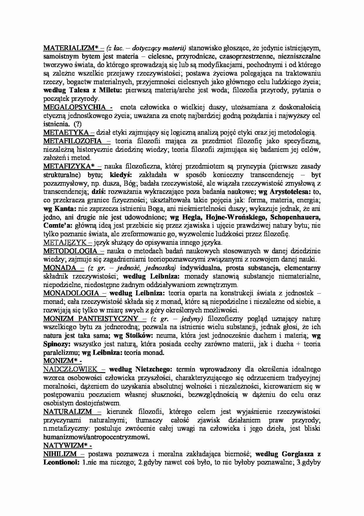 Pojęcia na egzamin - MATERIALIZM - strona 1
