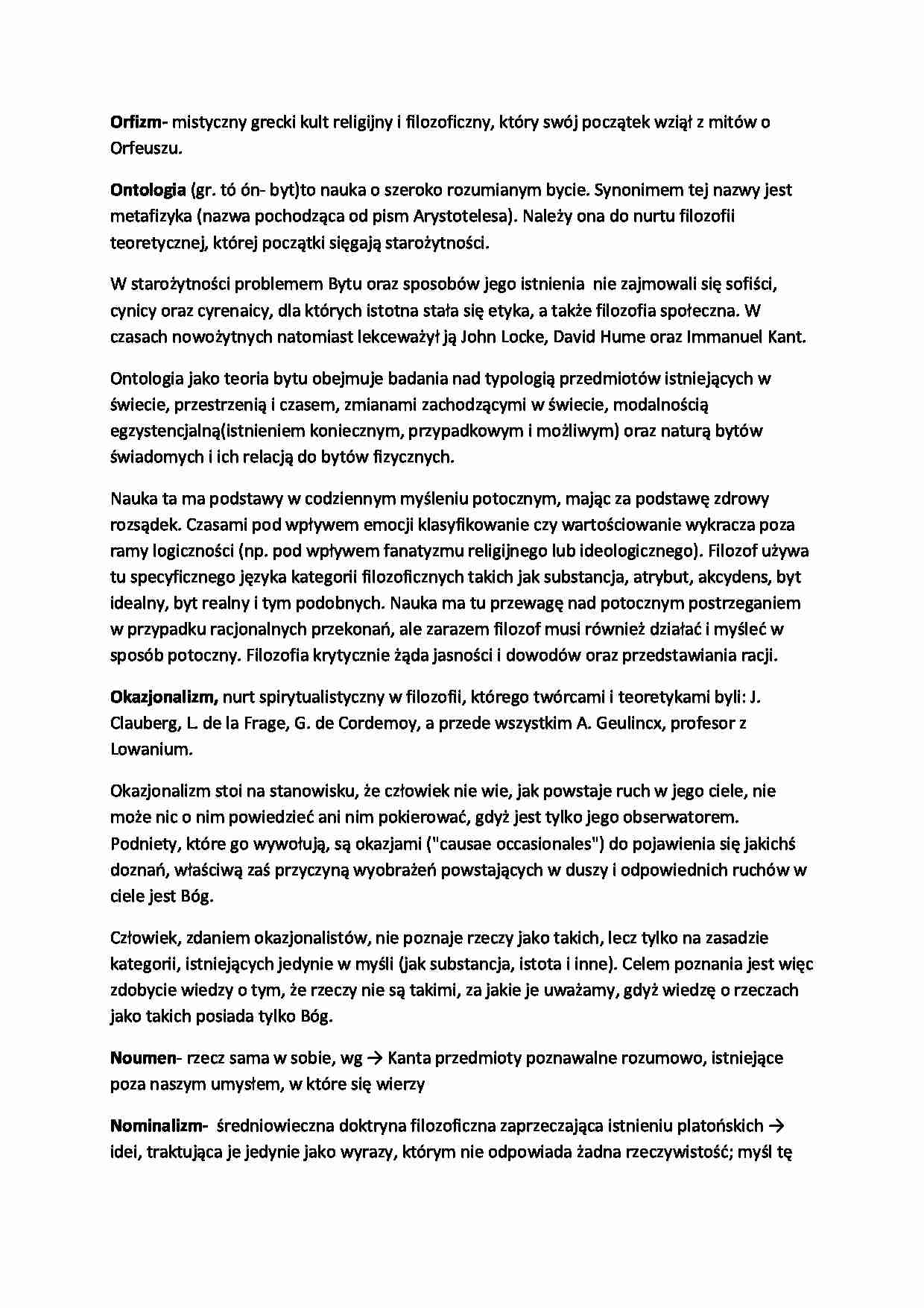 Orfizm, ontologia - definicje - strona 1