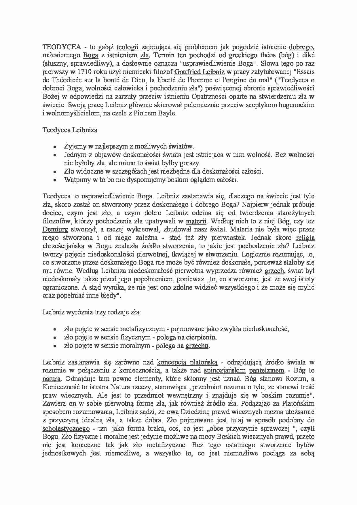 Teodycea Leibniza - definicja - strona 1