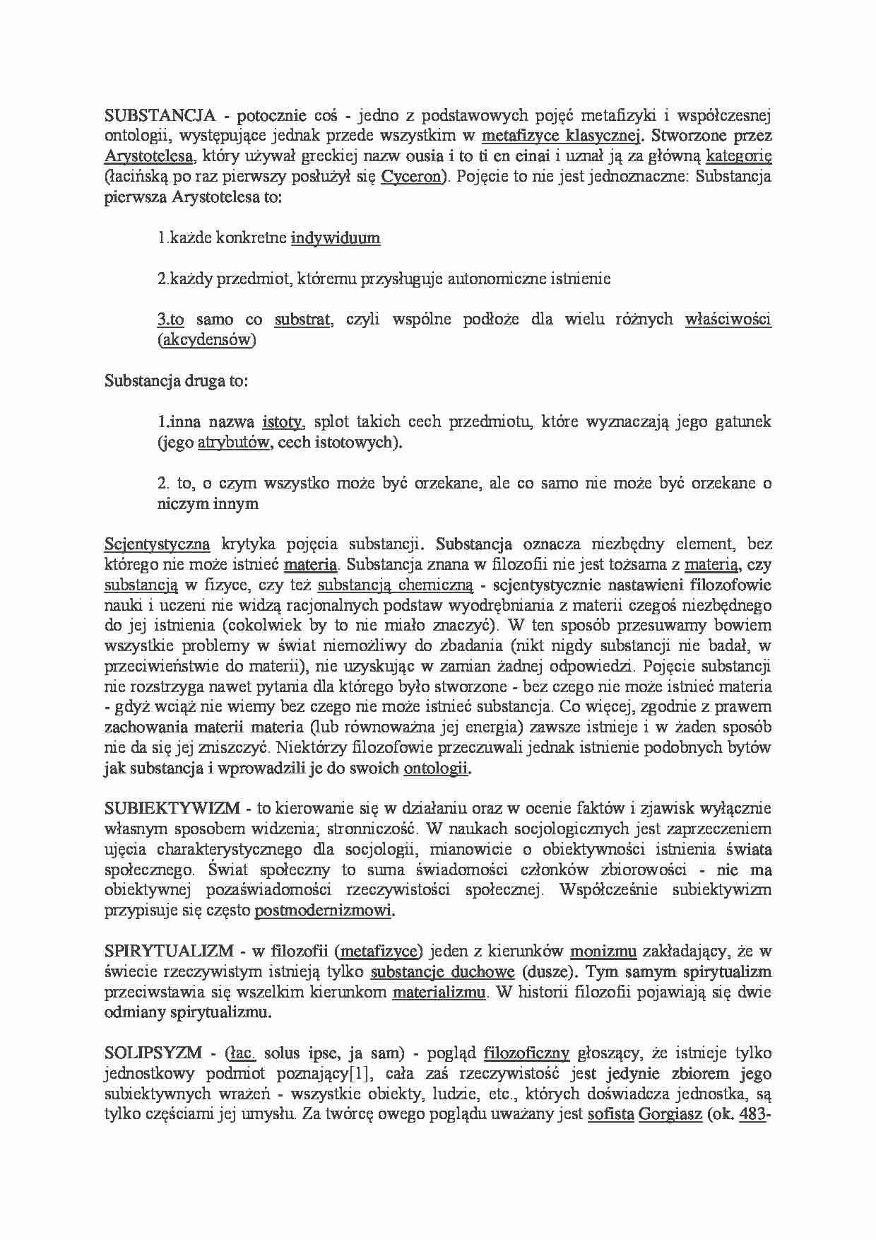 Pojęcia na egzamin -  SUBSTANCJA - strona 1