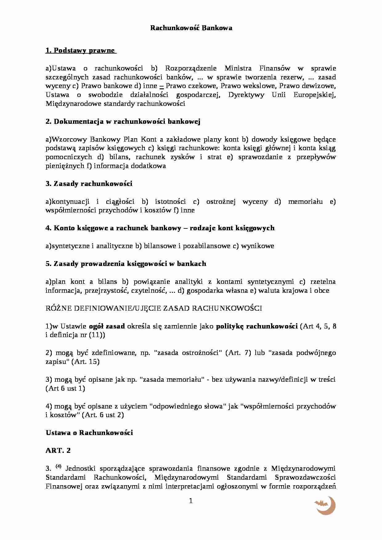 Rachunkowość bankowa mgr. K. Delebis-Kwoka - strona 1