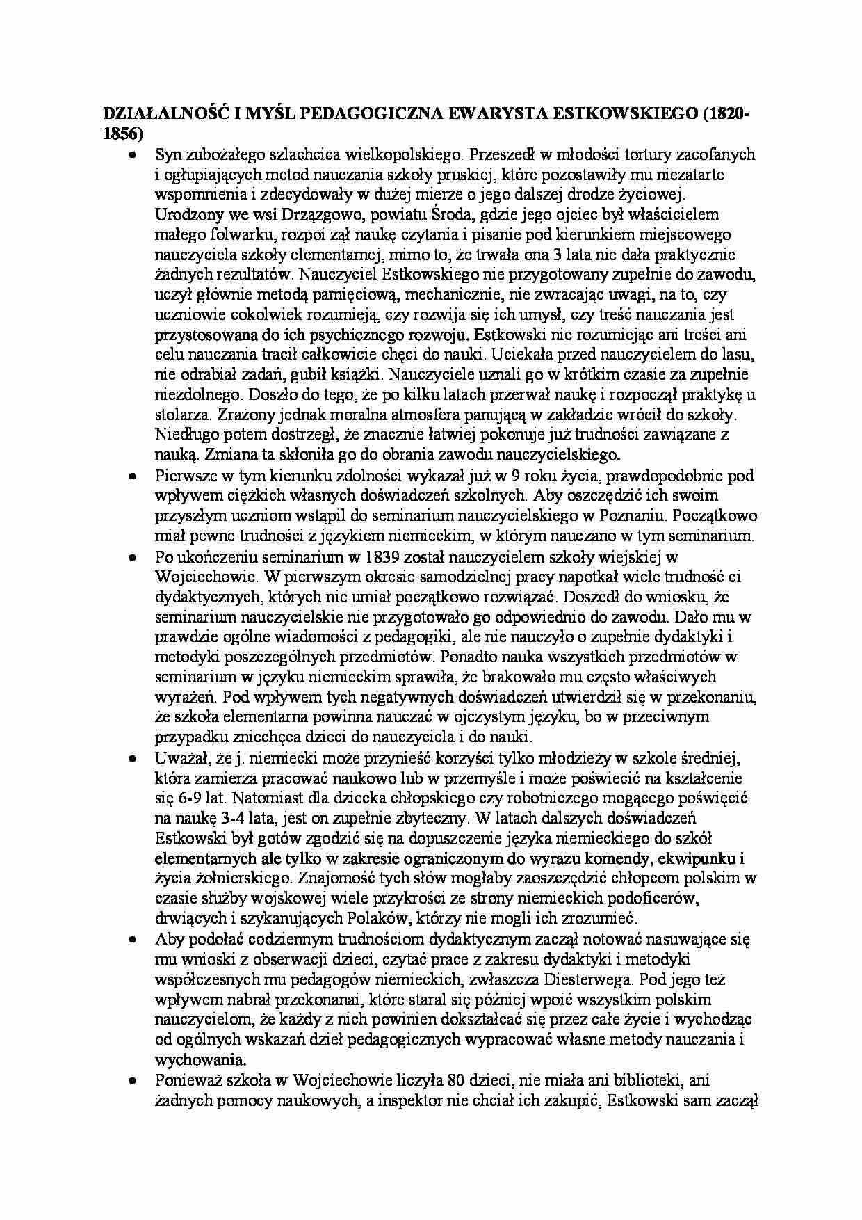 Działalność i myśl pedagogiczna Ewarysta Estkowskiego - strona 1