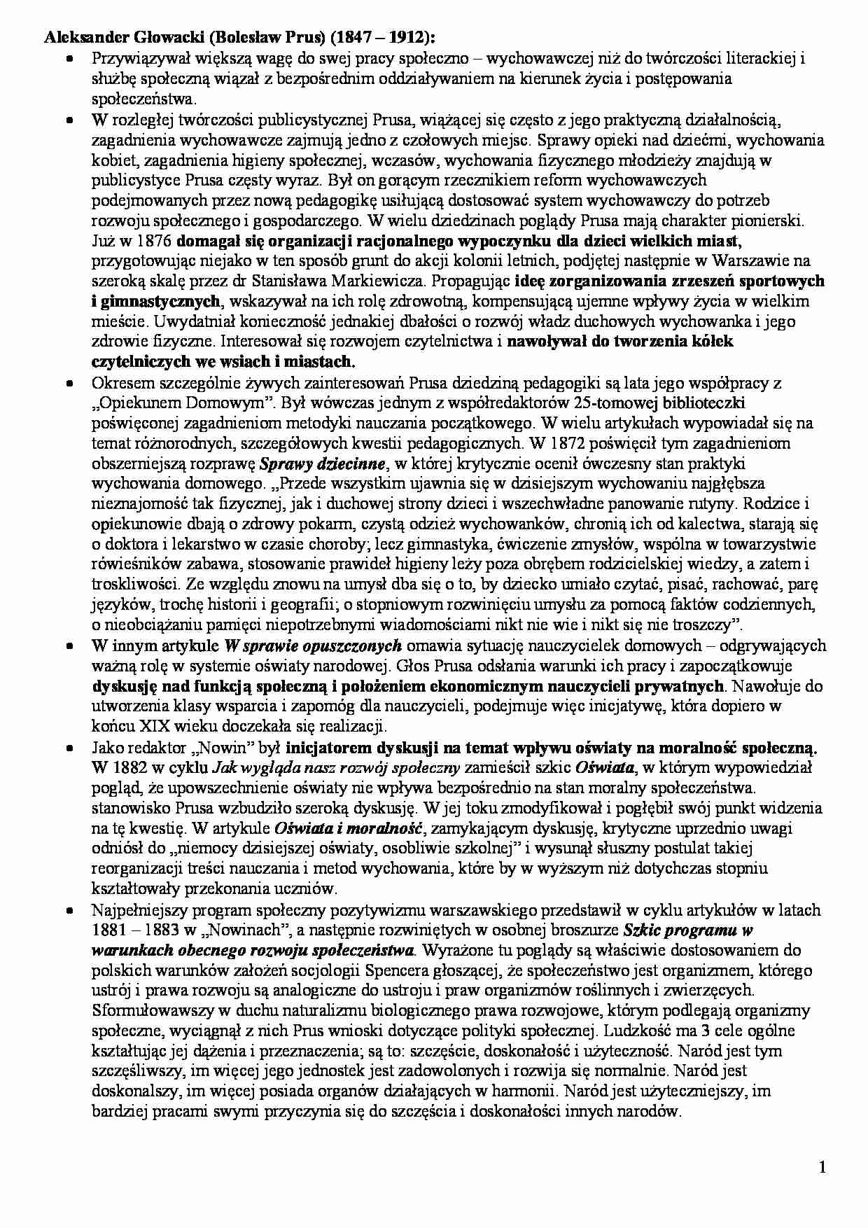Aleksander Głowacki (Bolesław Prus) - życiorys - strona 1