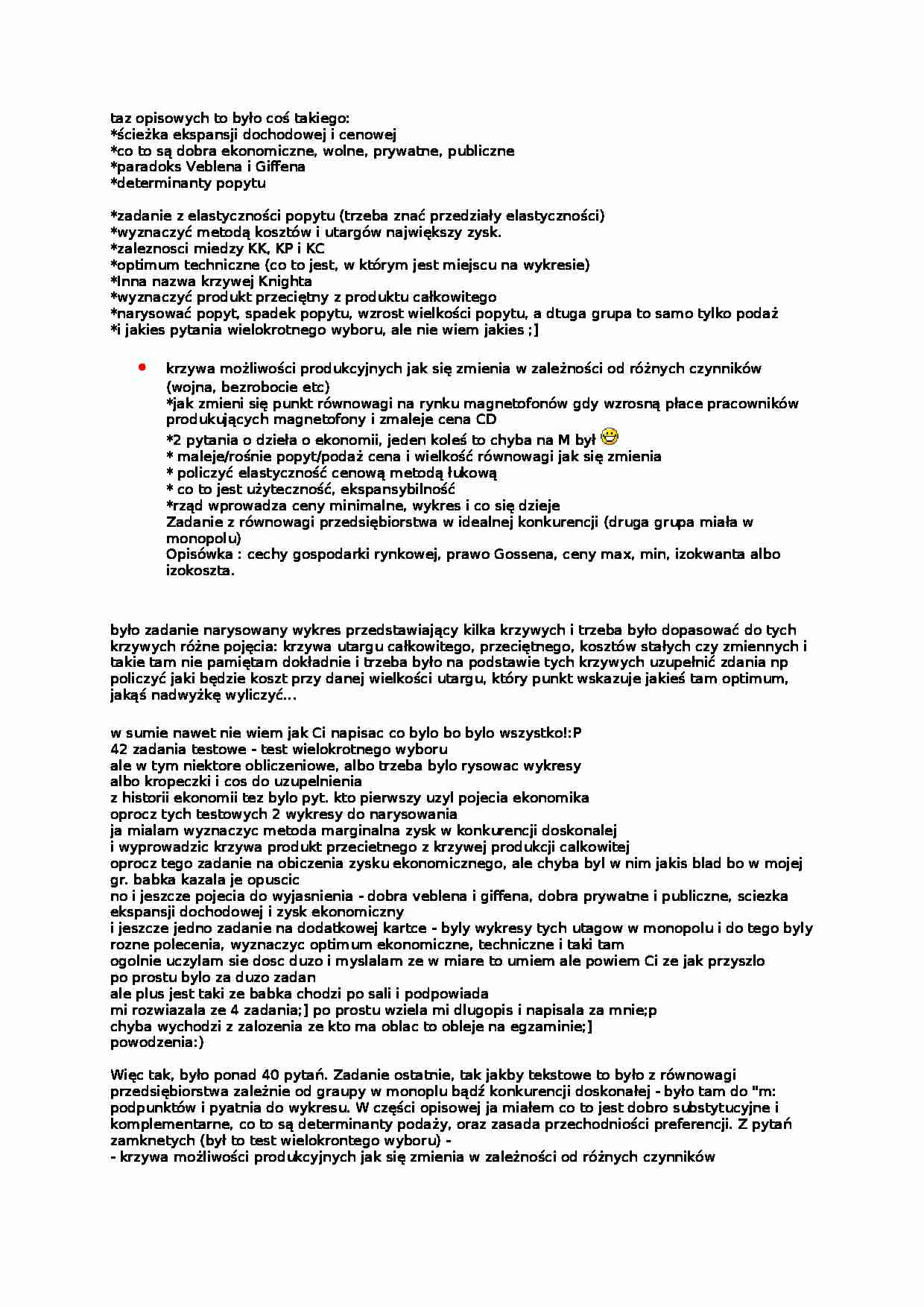 Mikroekonomia - kolokwium, dr Pilarska - strona 1